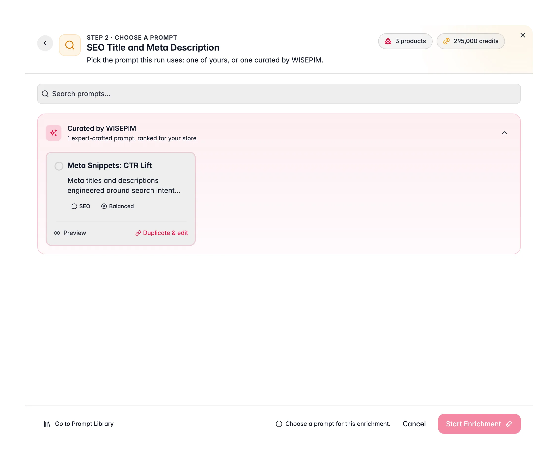 Enriching products with AI - seo meta in WISEPIM