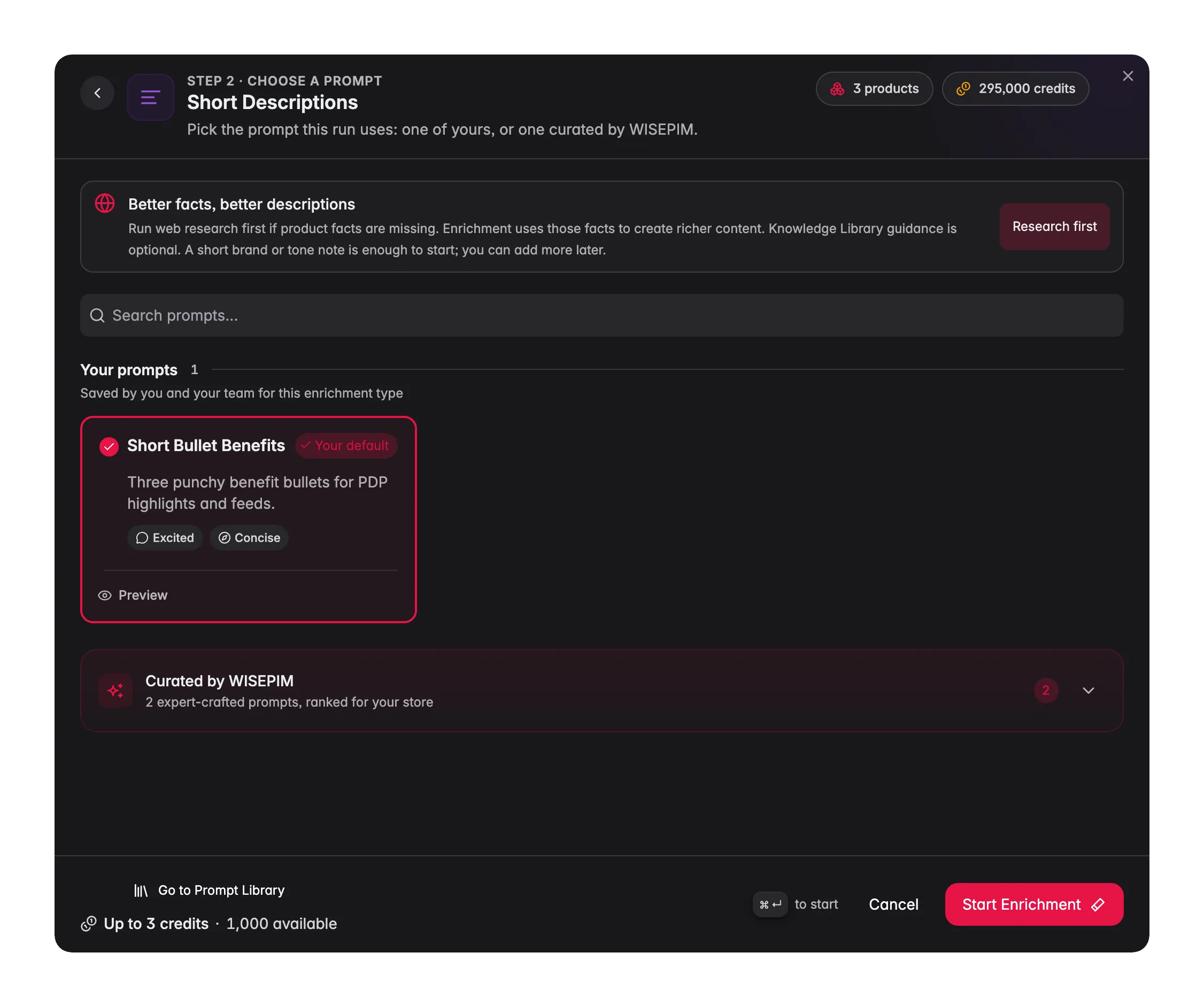 Enriqueciendo descripciones cortas de producto con AI en WISEPIM