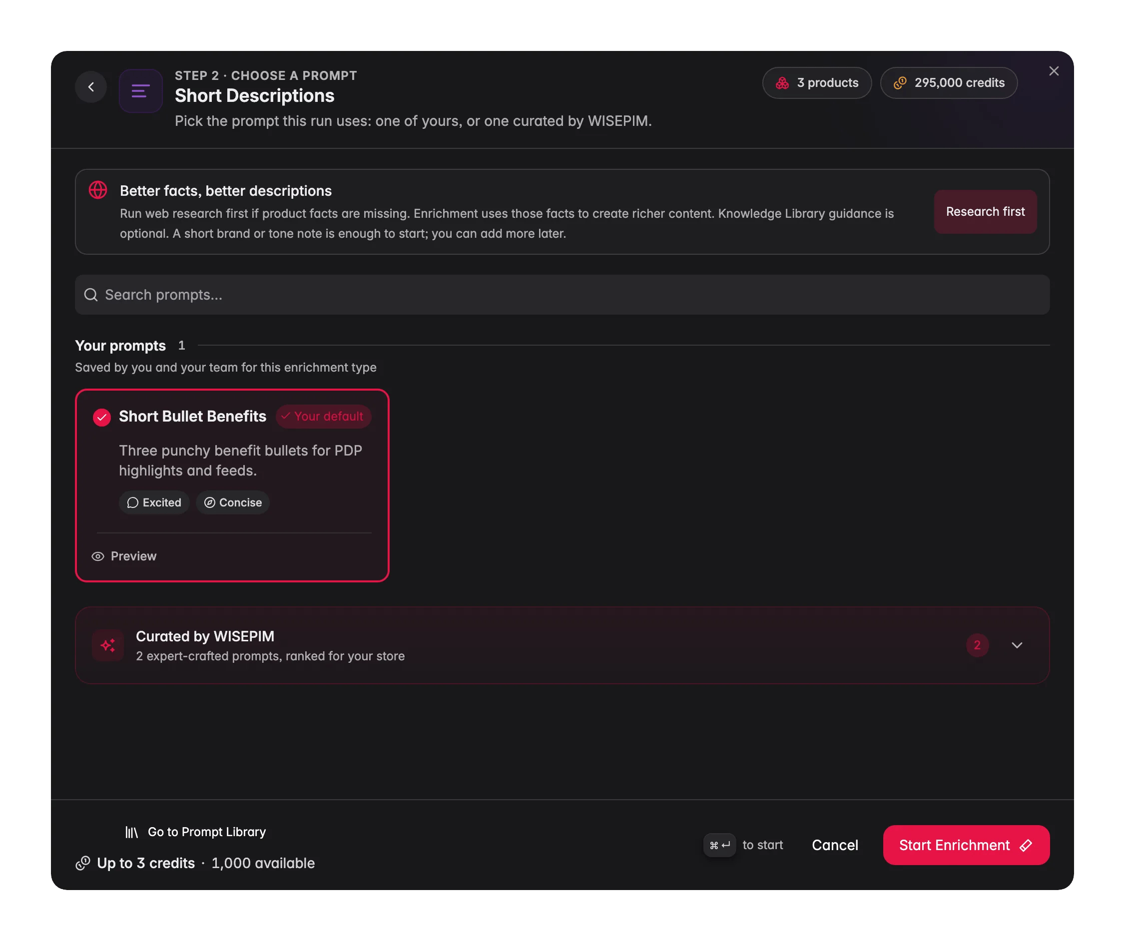 Enriqueciendo descripciones cortas de producto con AI en WISEPIM