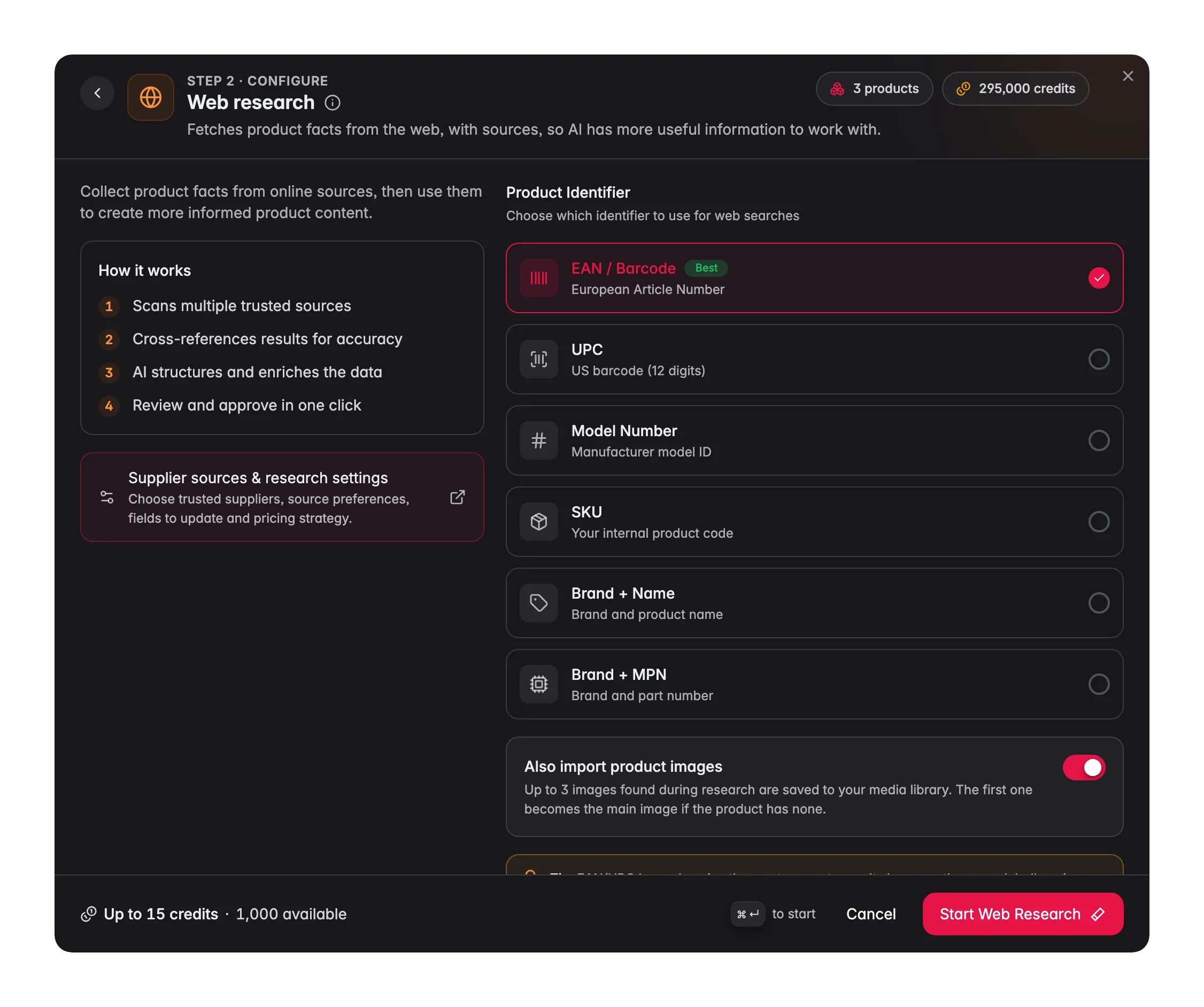 Enriching products with AI, web research in WISEPIM
