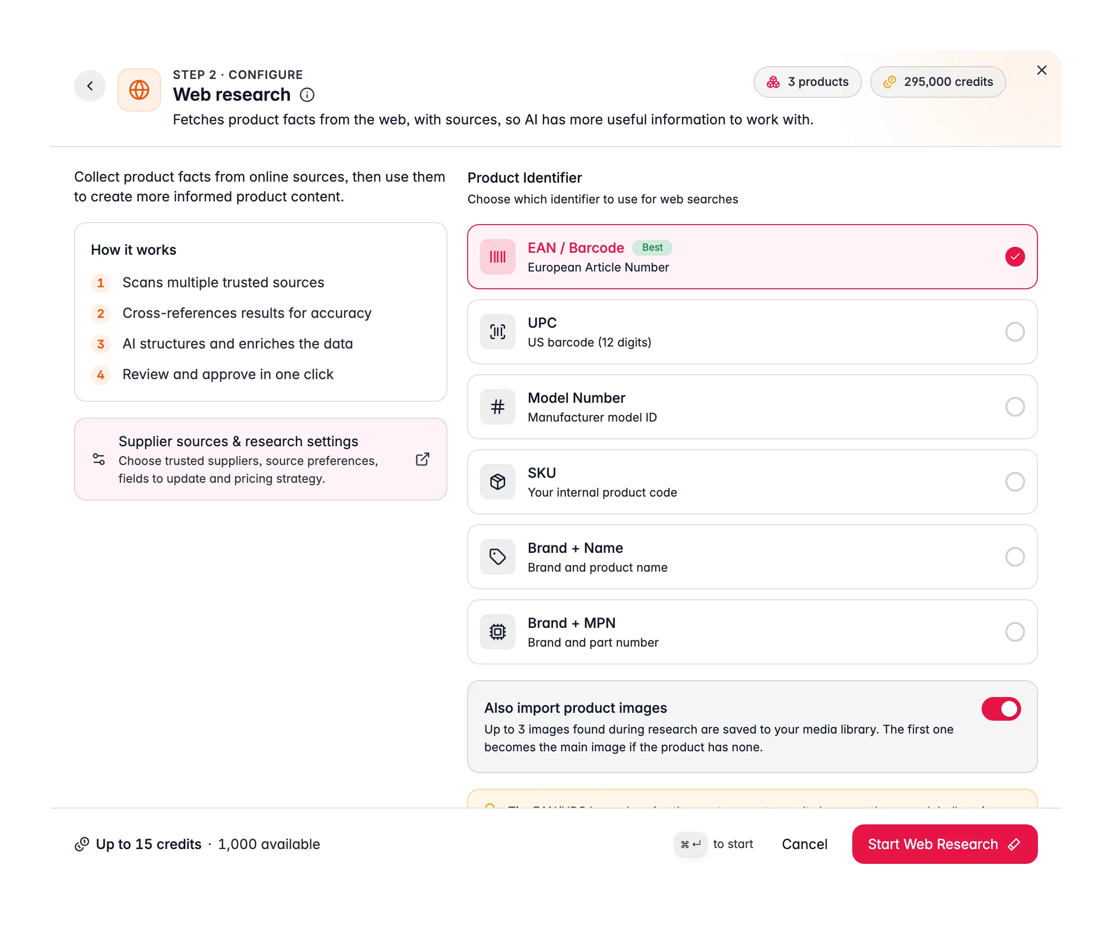 Enriching products with AI, web research in WISEPIM