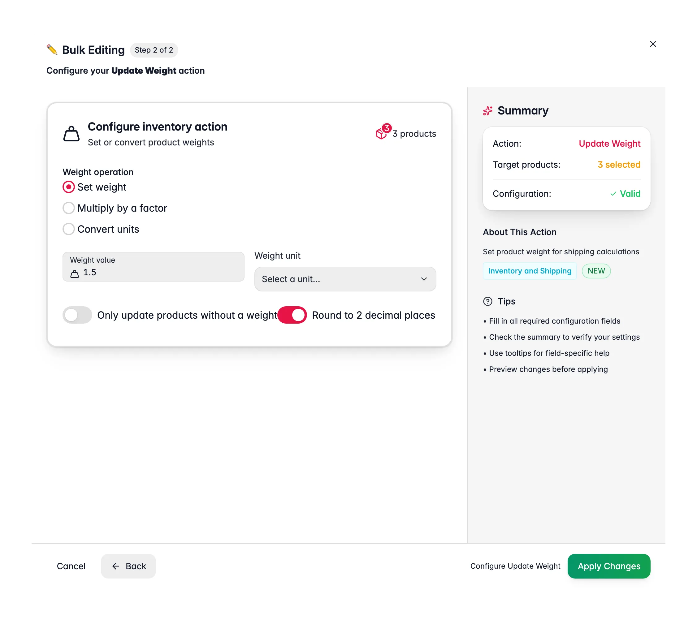 Bulk editing, Update Weight across many products at once in WISEPIM