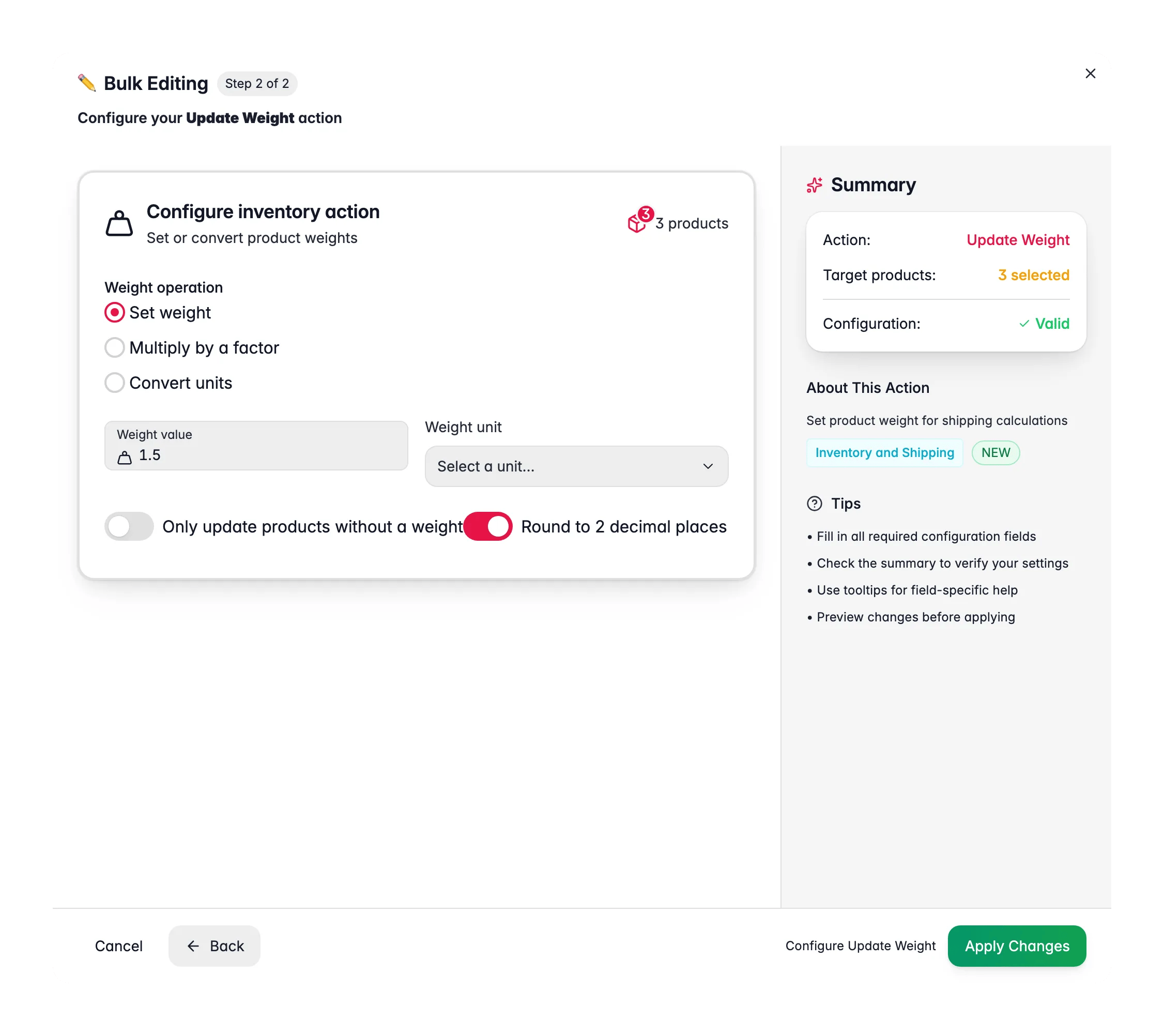 Bulk editing, Update Weight across many products at once in WISEPIM