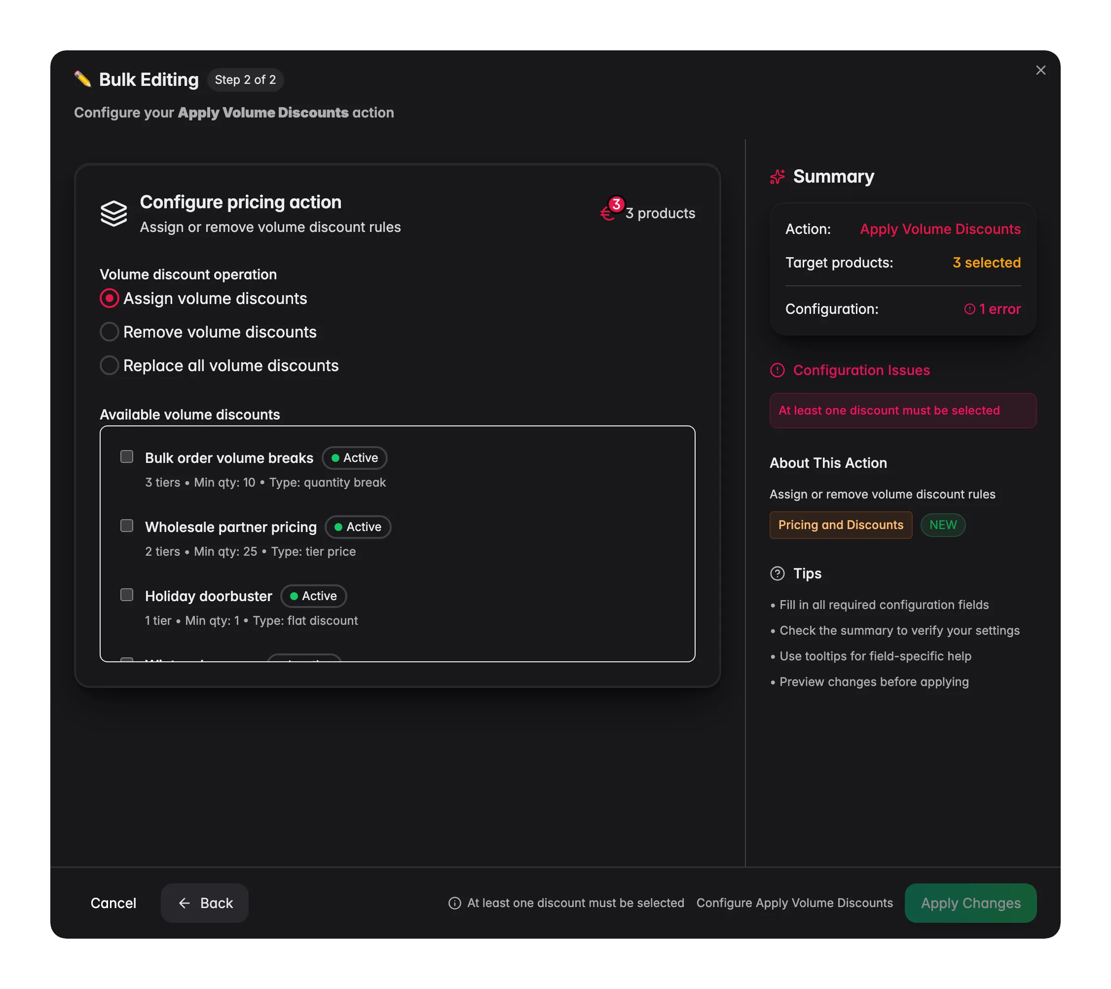 Bulk editing, Apply Volume Discounts across many products at once in WISEPIM