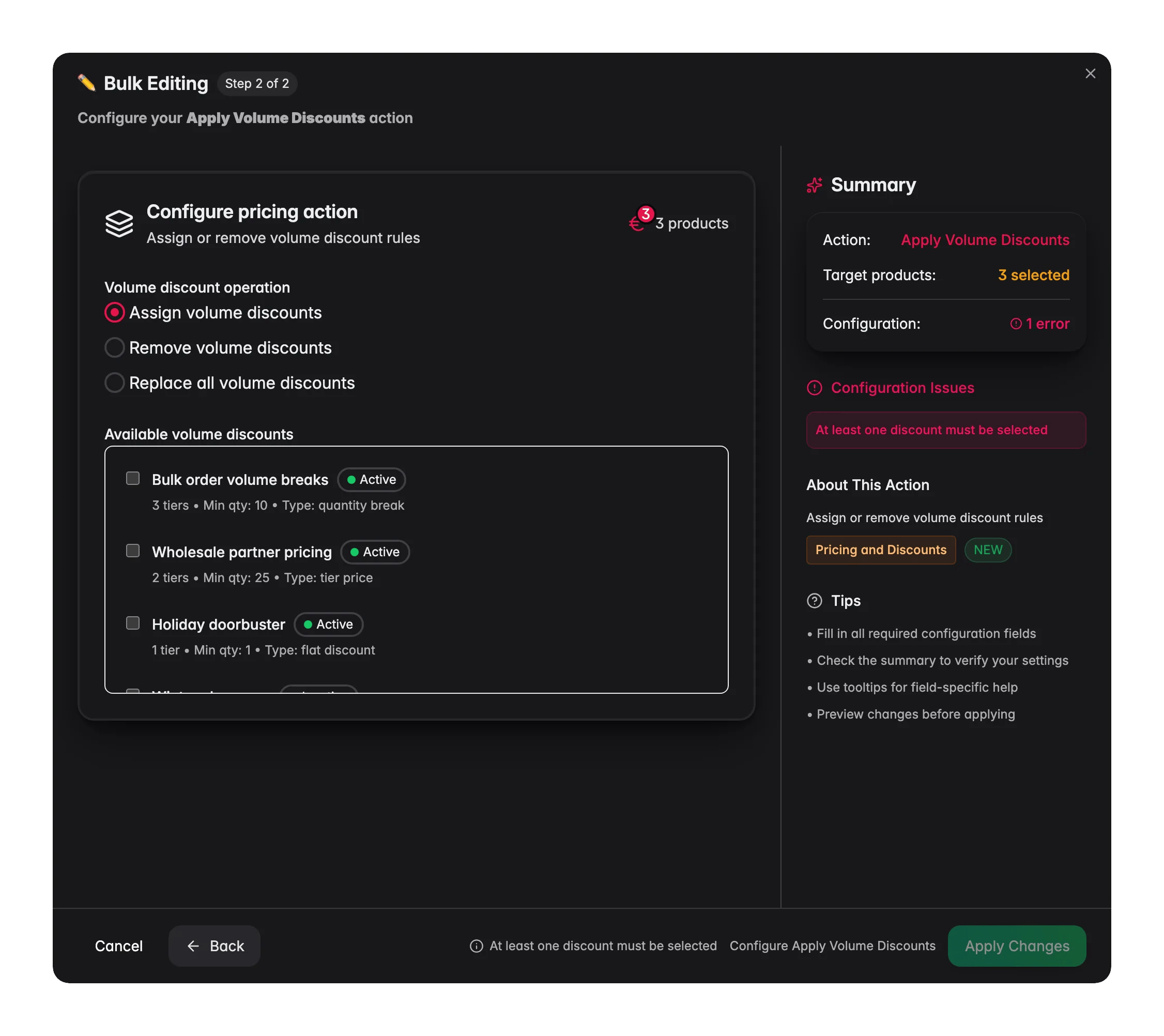 Bulk editing, Apply Volume Discounts across many products at once in WISEPIM