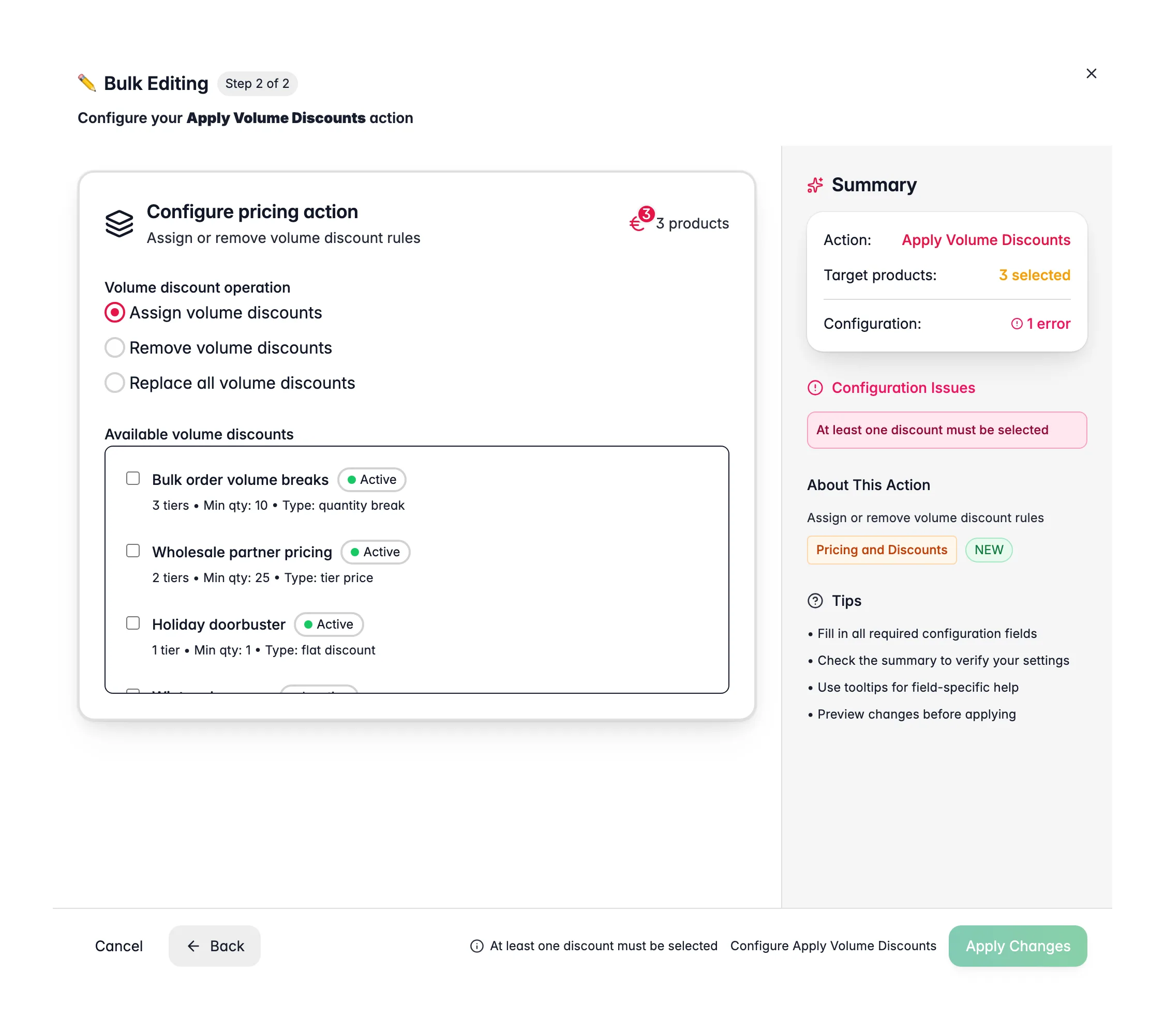 Bulk editing, Apply Volume Discounts across many products at once in WISEPIM