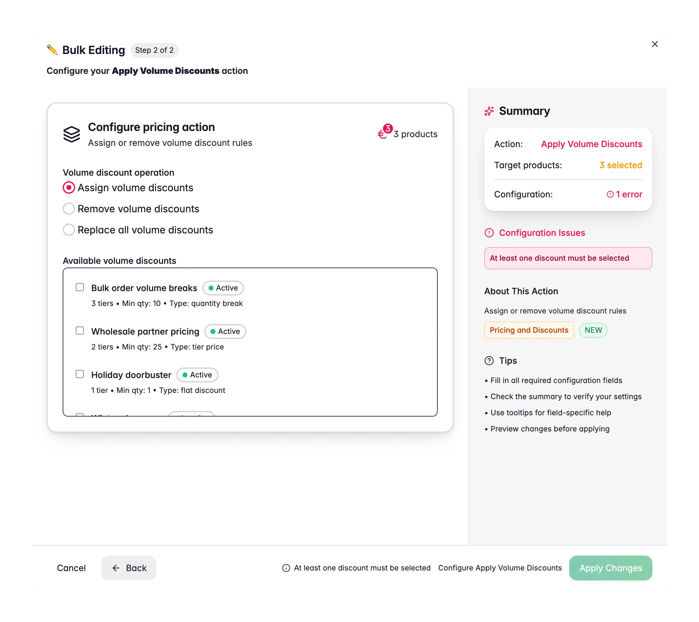 Bulk editing, Apply Volume Discounts across many products at once in WISEPIM