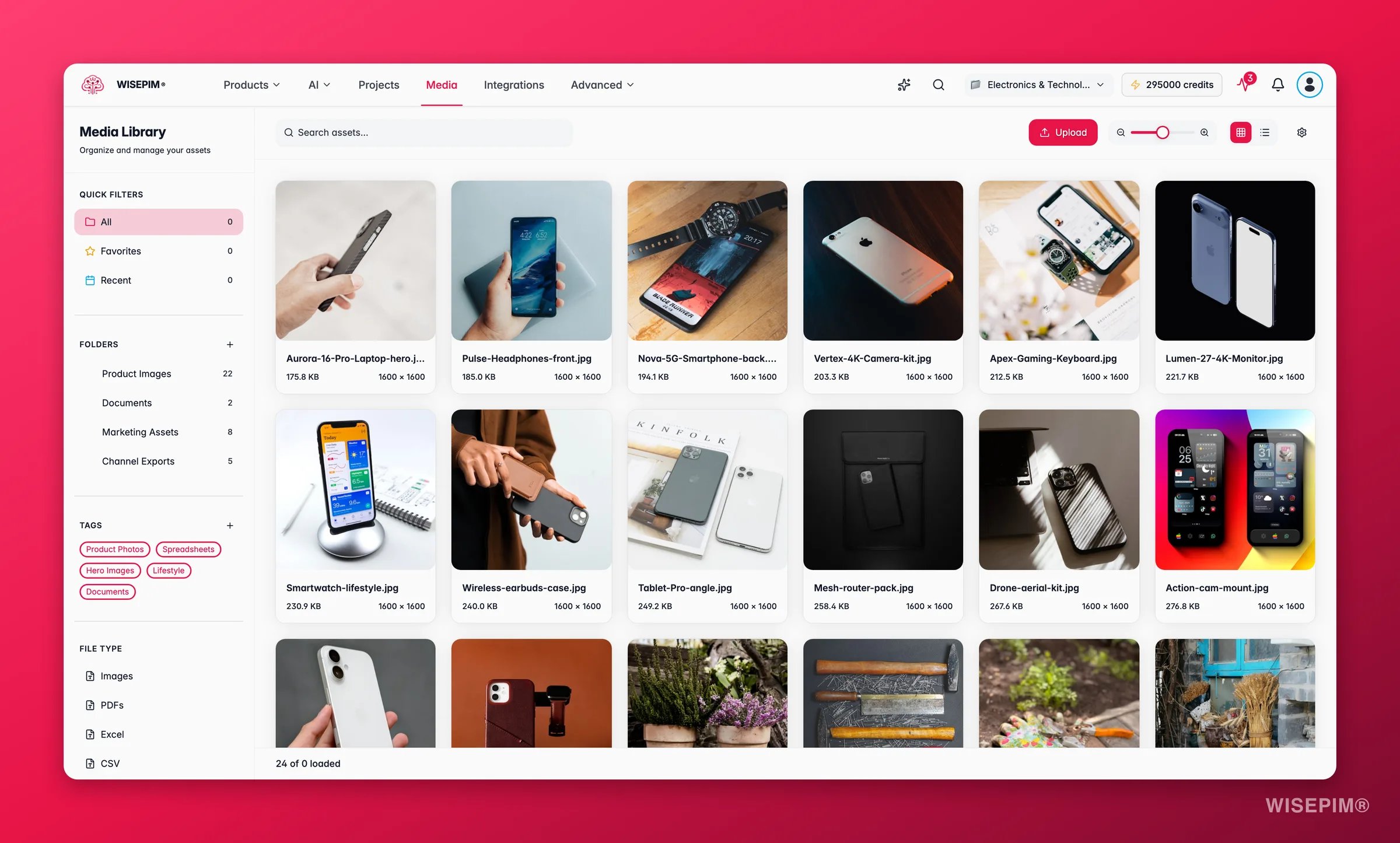 WISEPIM digital asset manager with product images and documents