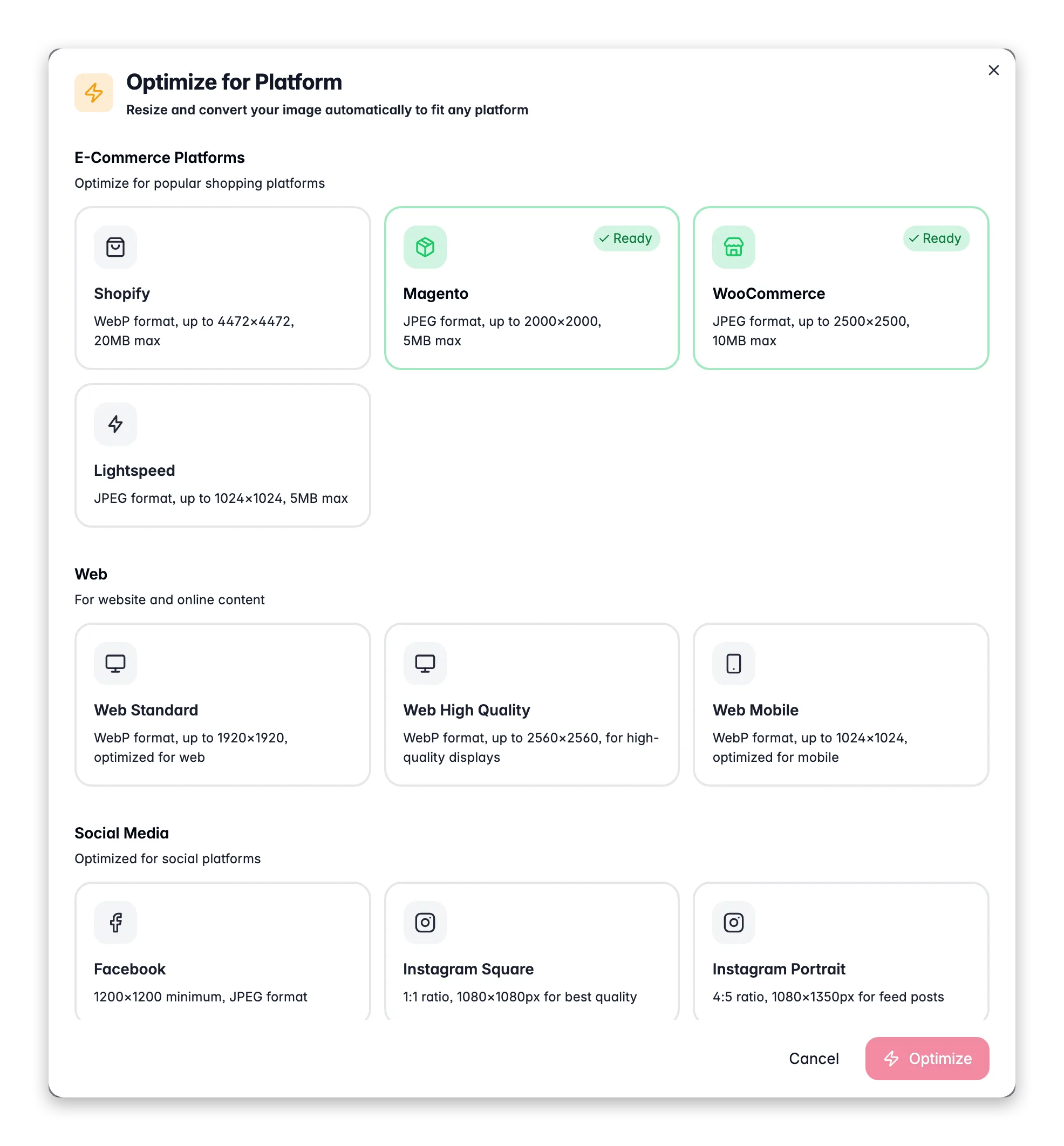 Optimizing a product image per platform in WISEPIM, with channel-perfect dimensions, format and compression