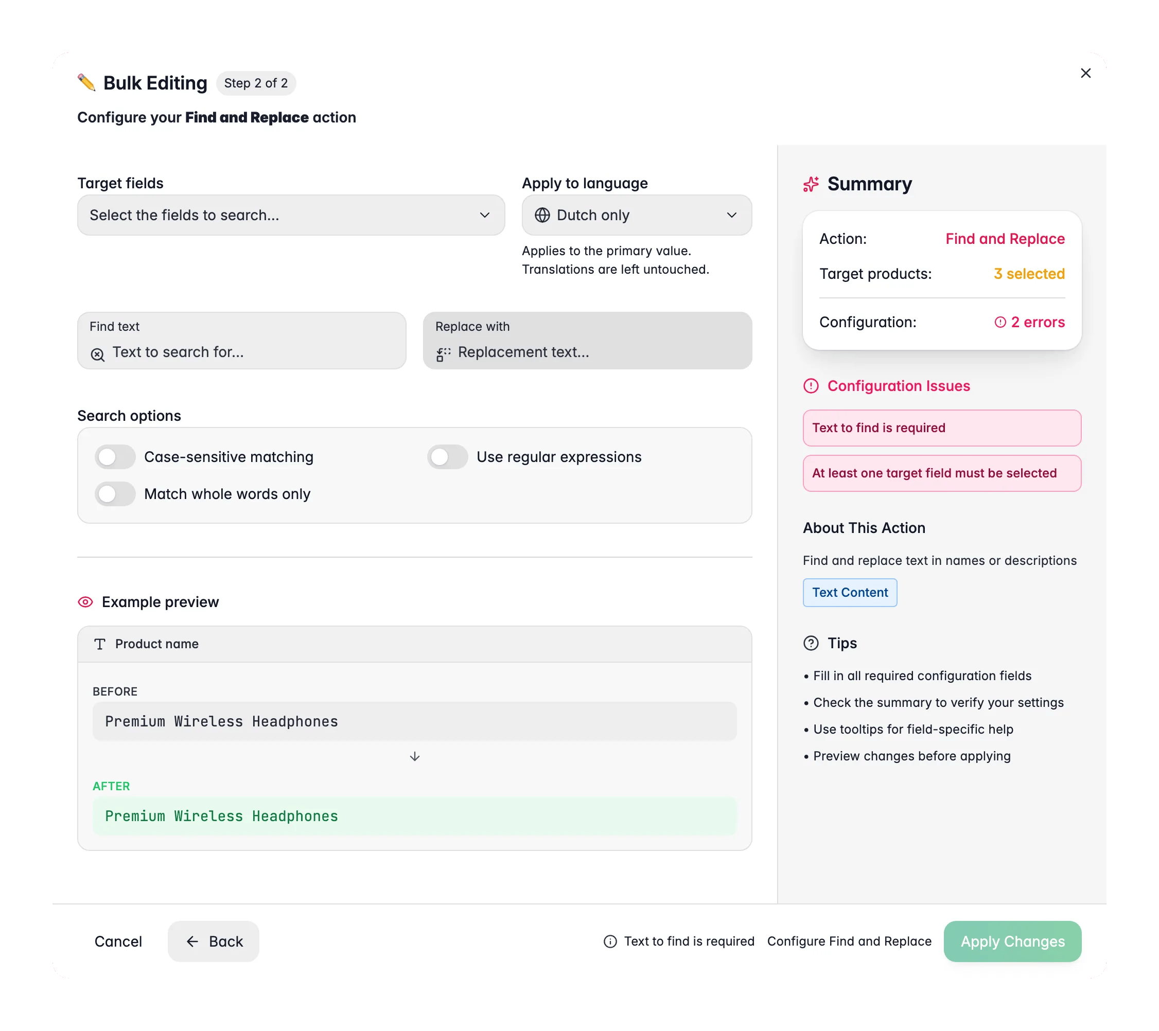 Massenbearbeitung: Suchen und Ersetzen über viele Produkte auf einmal in WISEPIM