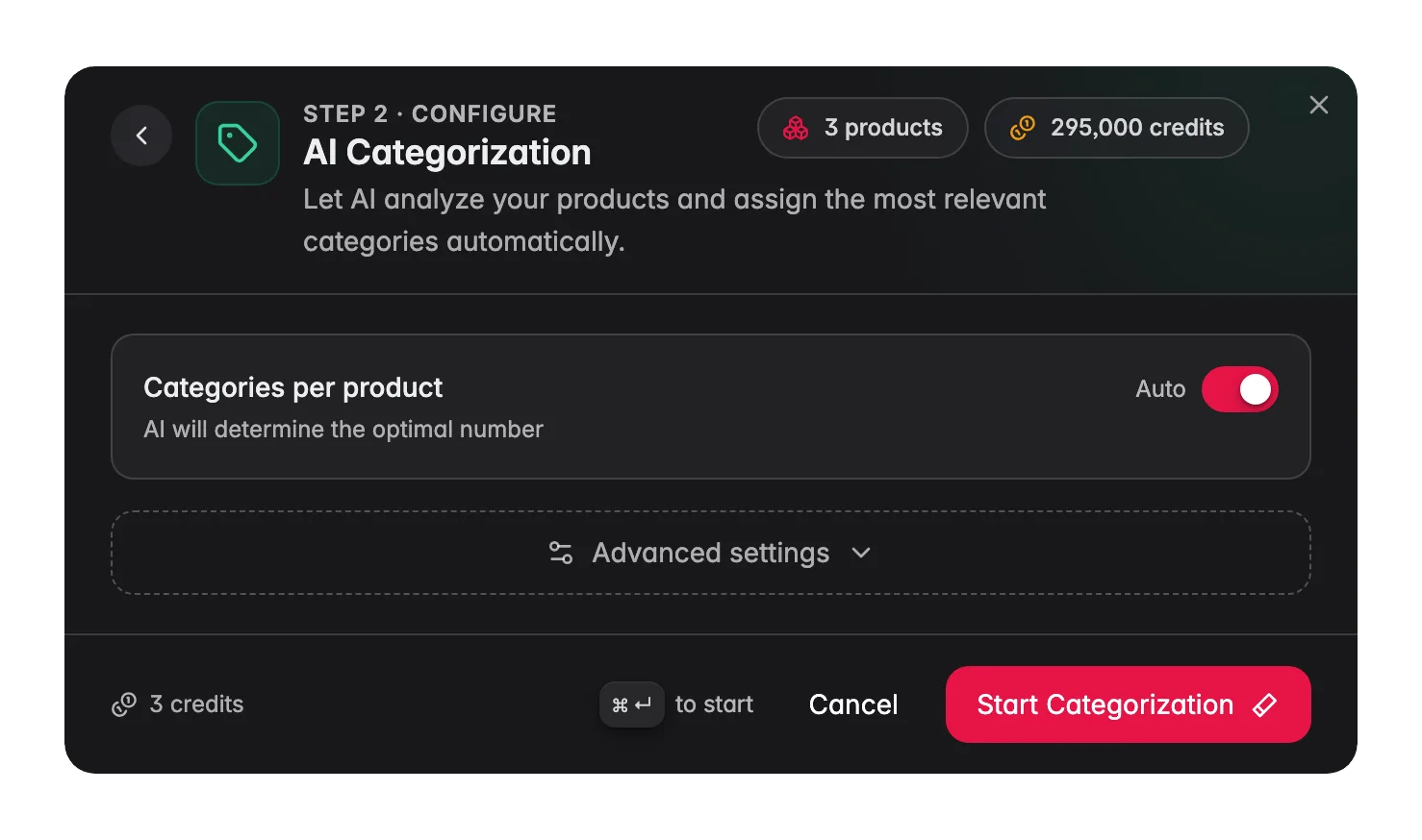 AI Categorization settings in WISEPIM, confidence threshold and category count options