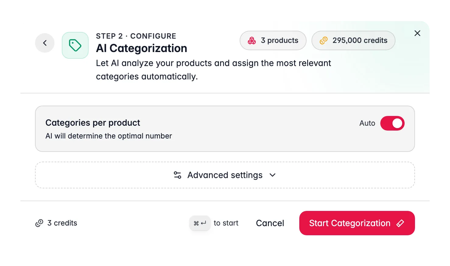 AI Categorization settings in WISEPIM, confidence threshold and category count options