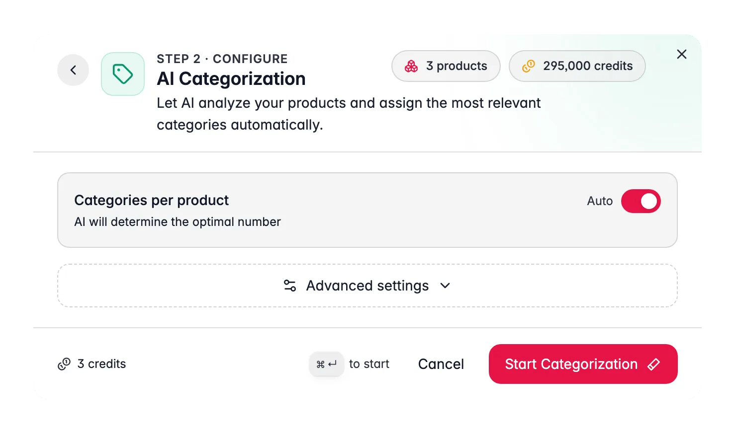 AI Categorization settings in WISEPIM, confidence threshold and category count options