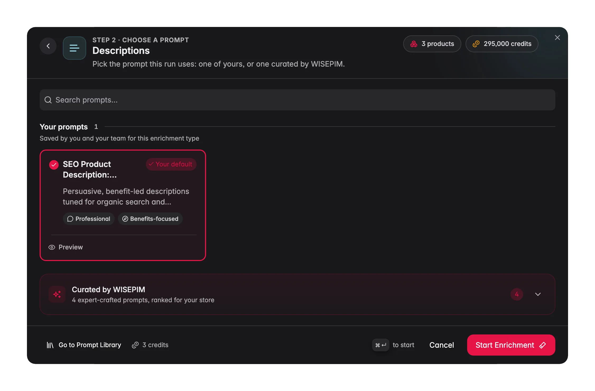 Enriching product descriptions with AI in WISEPIM