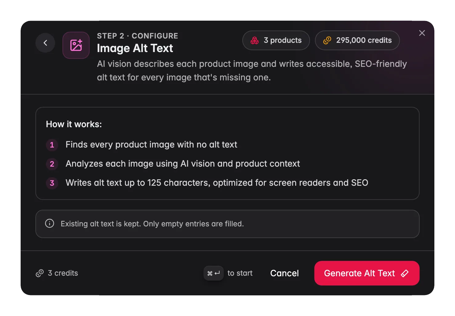 Image Alt Text enrichment in WISEPIM, AI vision writes alt text for product images