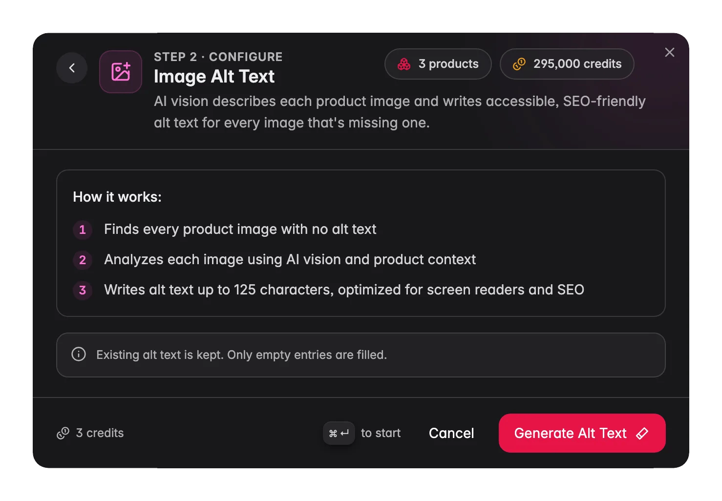 Image Alt Text enrichment in WISEPIM, AI vision writes alt text for product images