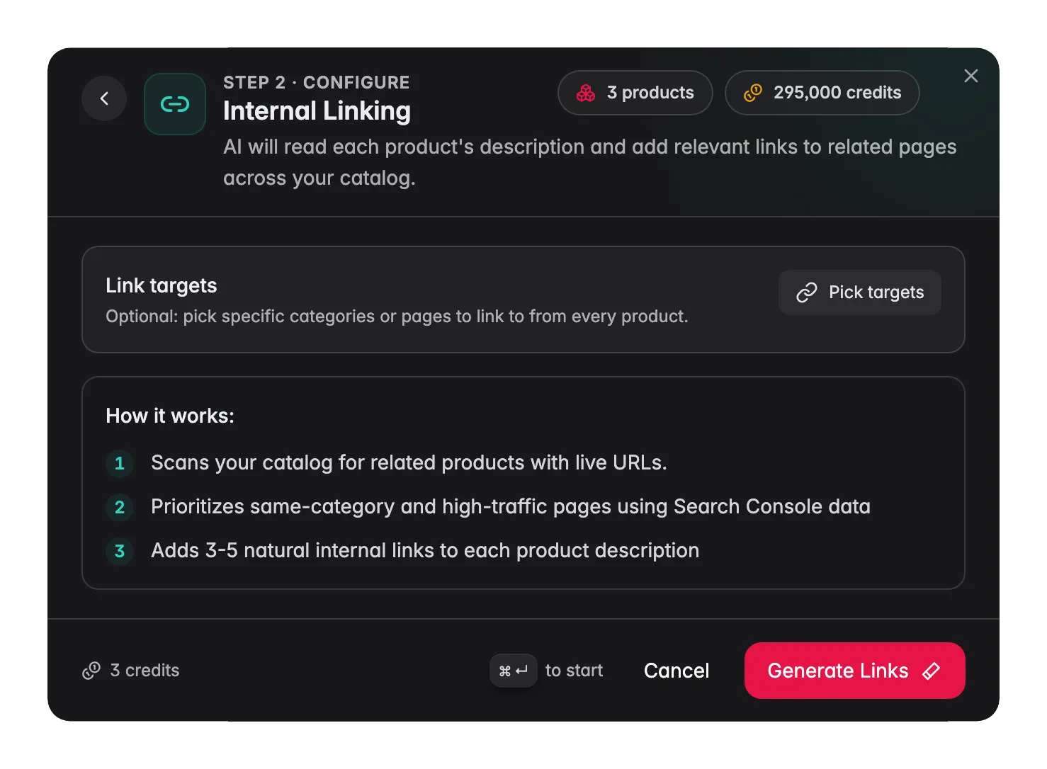 Internal Linking enrichment in WISEPIM, AI adds contextual links to product descriptions