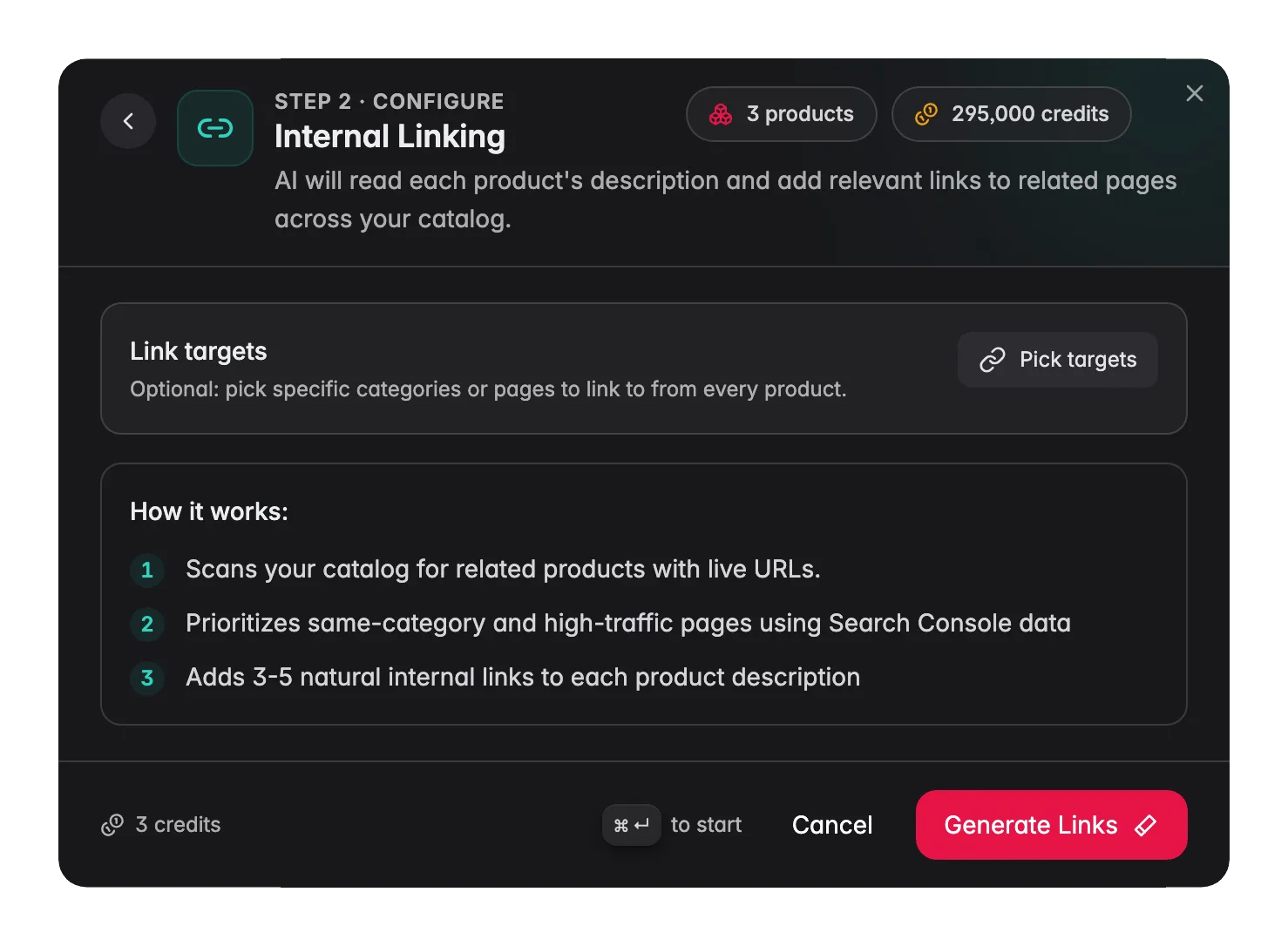 Internal Linking enrichment in WISEPIM, AI adds contextual links to product descriptions
