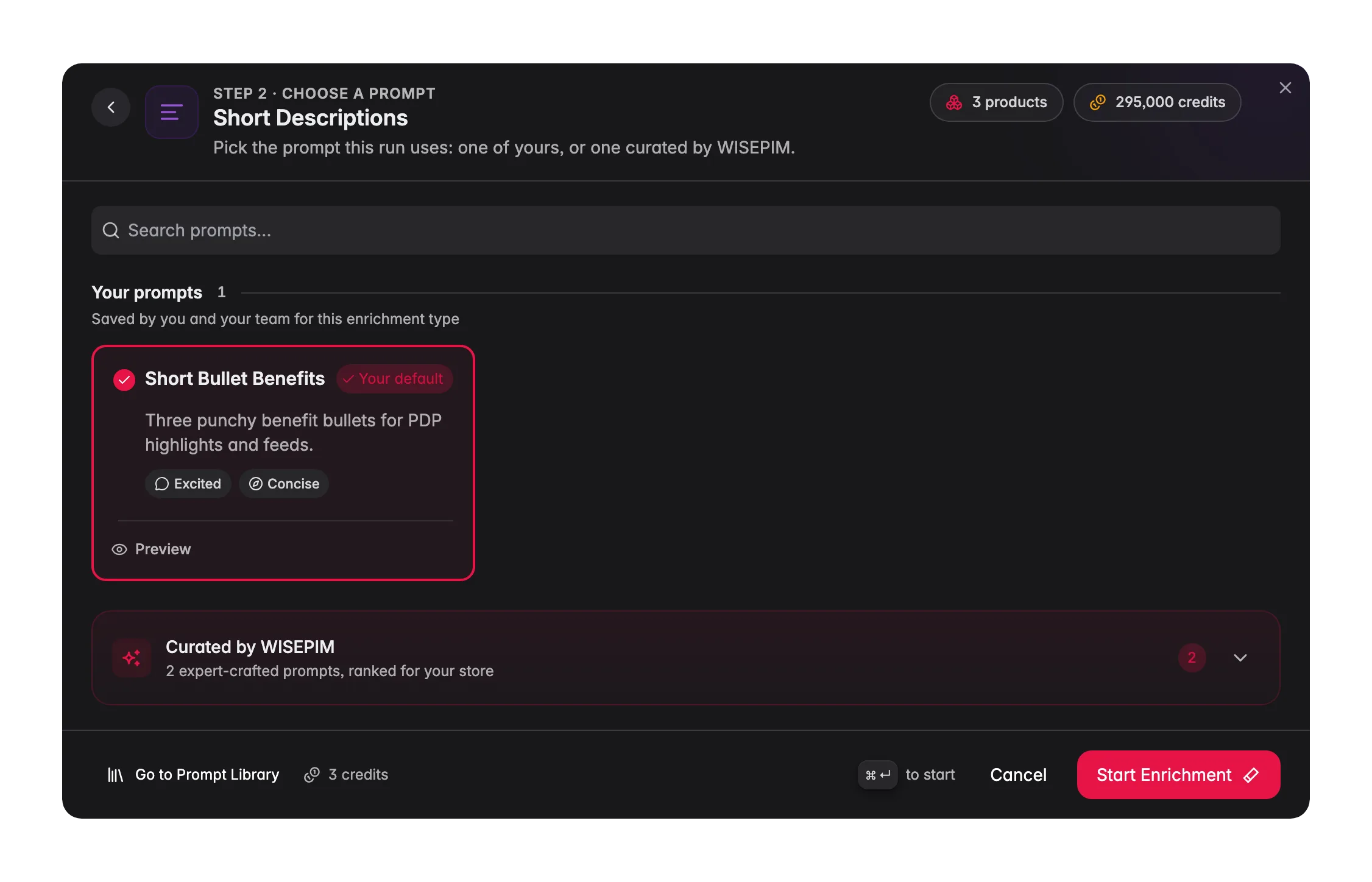 Enriqueciendo descripciones cortas de producto con AI en WISEPIM