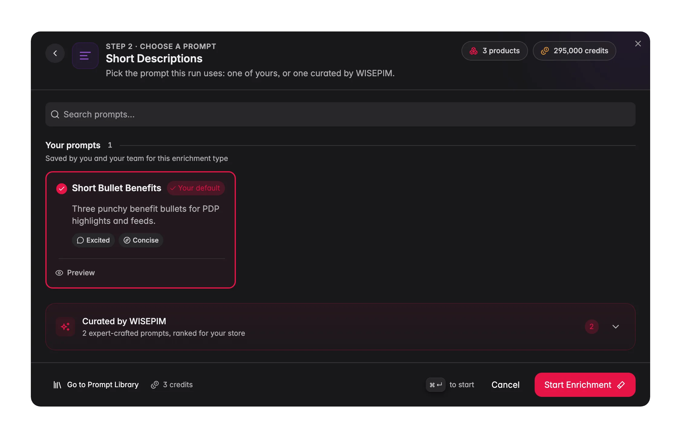 Enriqueciendo descripciones cortas de producto con AI en WISEPIM