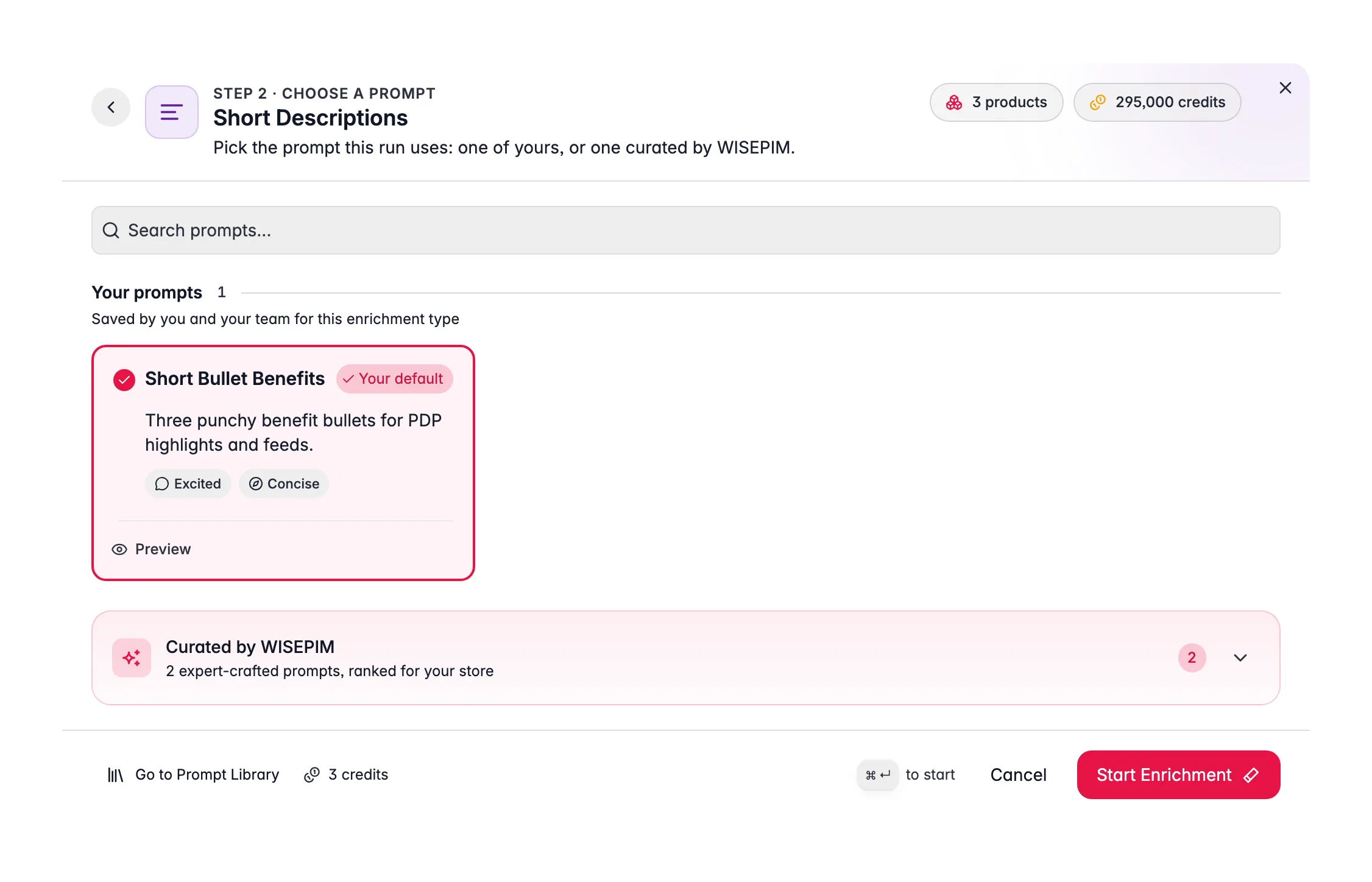 Enriqueciendo descripciones cortas de producto con AI en WISEPIM