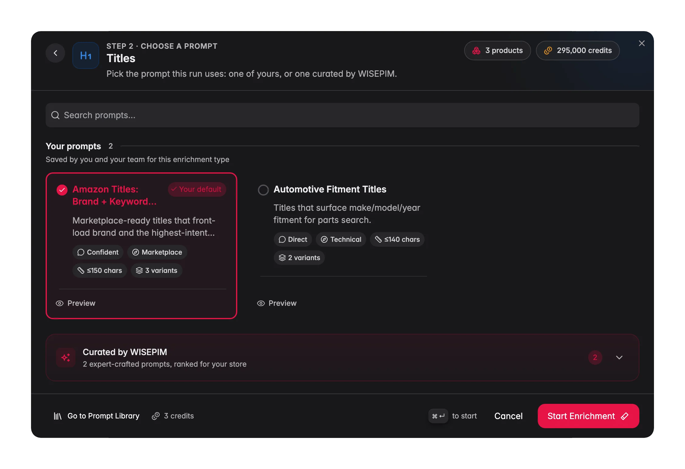 Enriching product titles with AI in WISEPIM