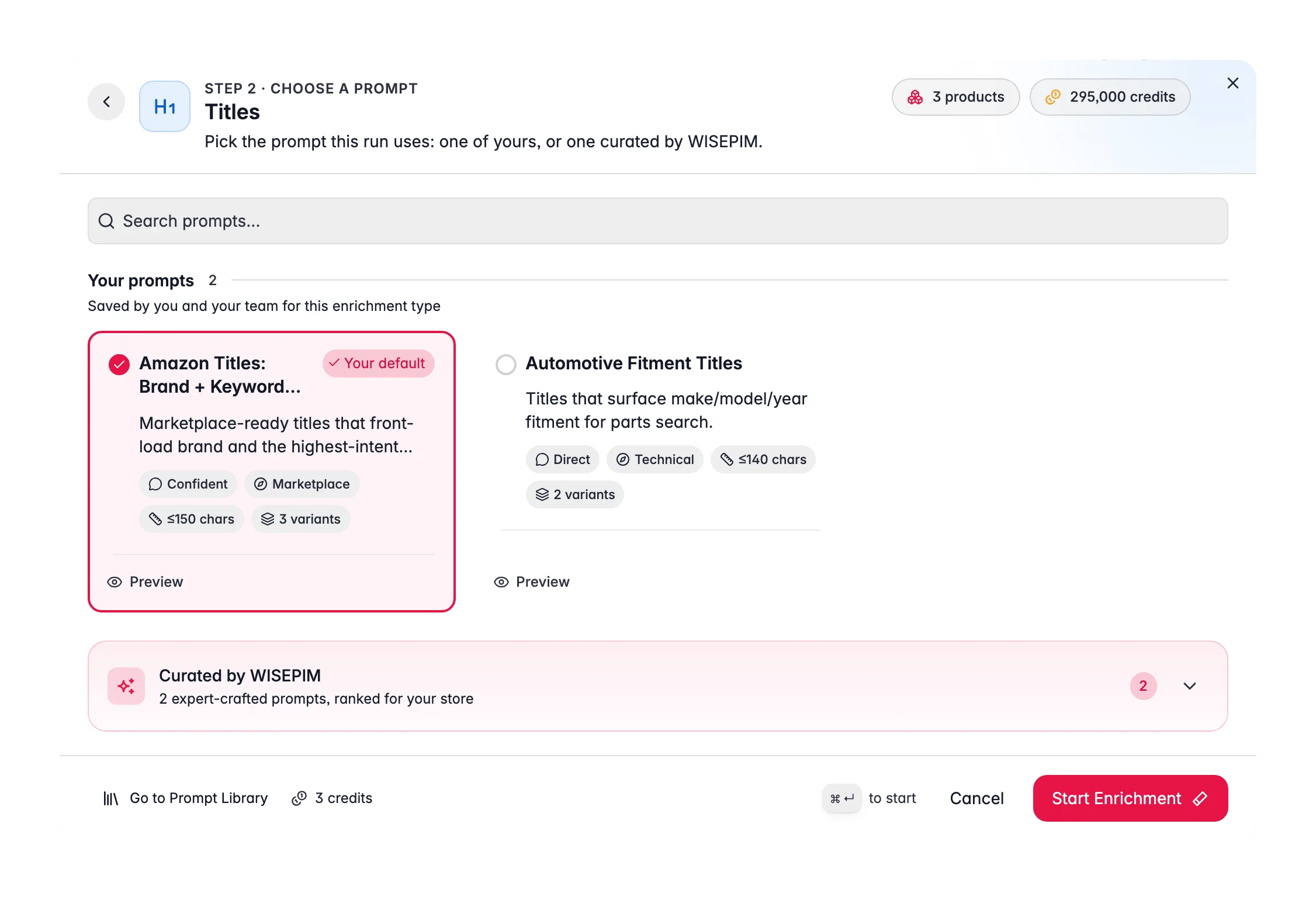 Enriching product titles with AI in WISEPIM