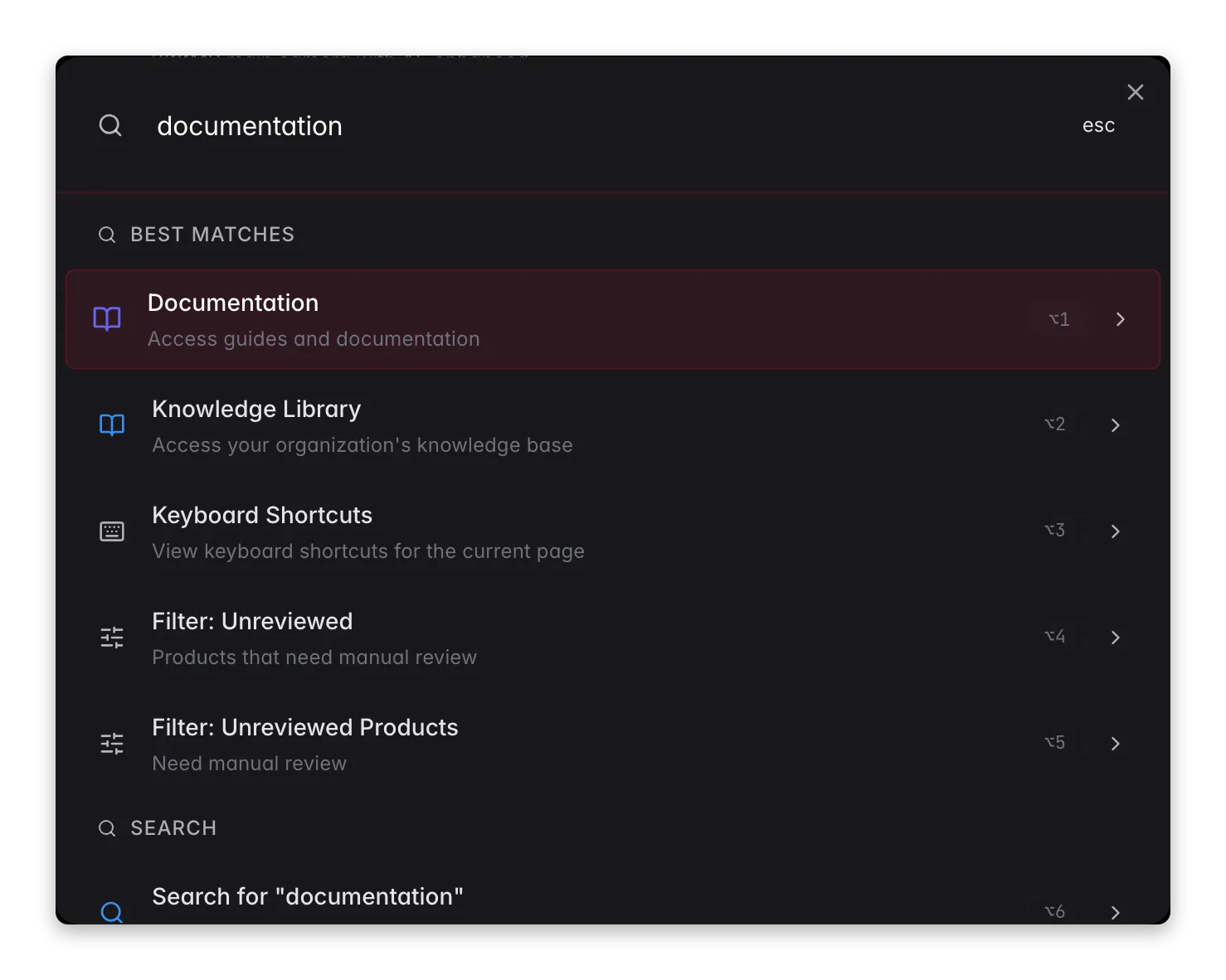 WISEPIM command menu with the Documentation action that opens help for the current page