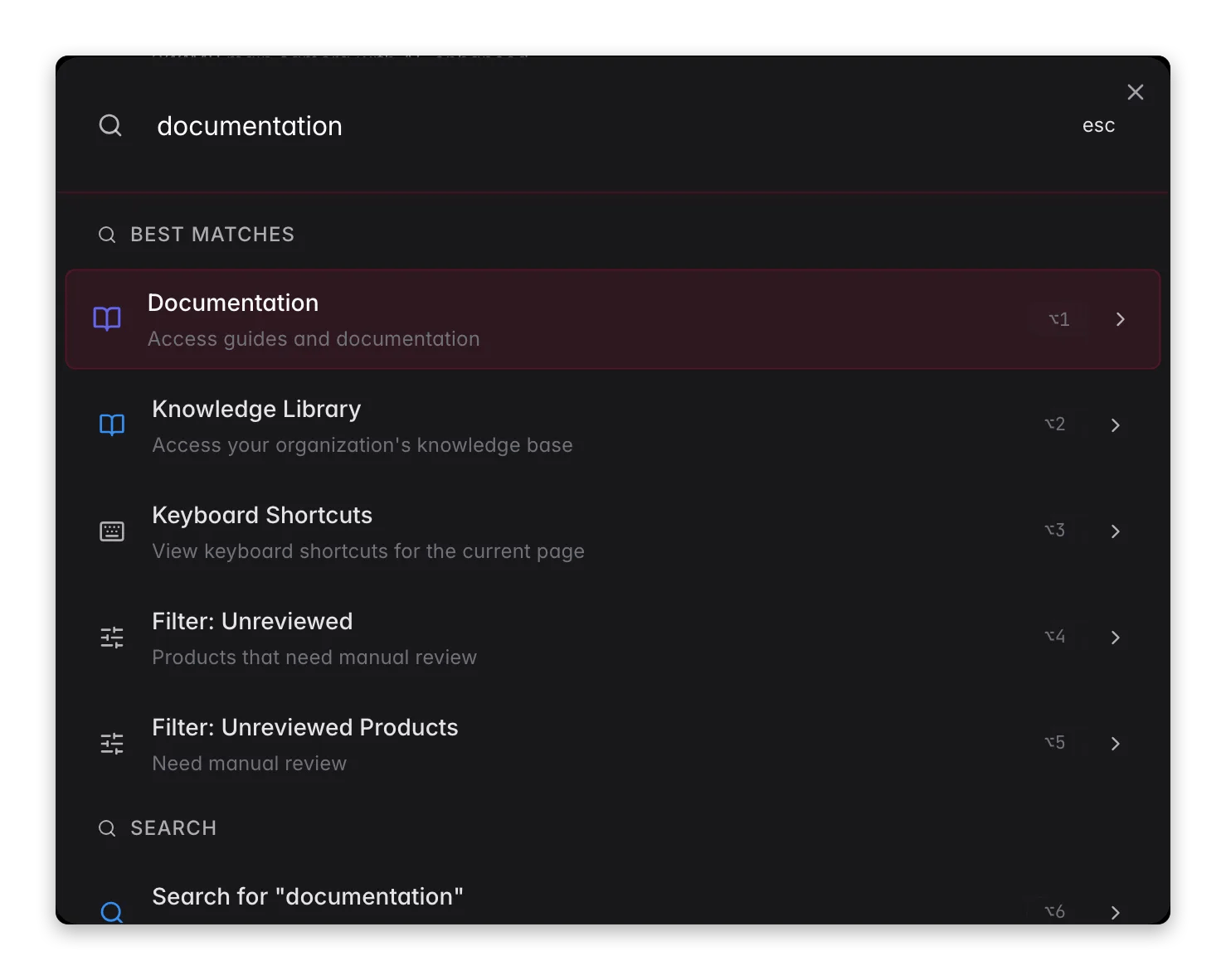 WISEPIM command menu with the Documentation action that opens help for the current page