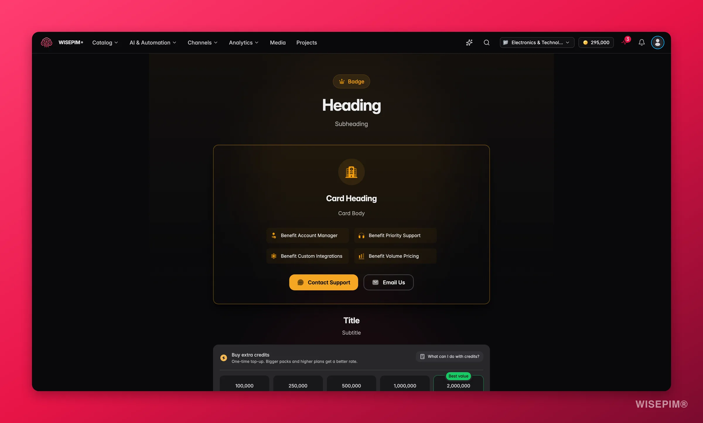 WISEPIM plan comparison and upgrade page with feature tiers