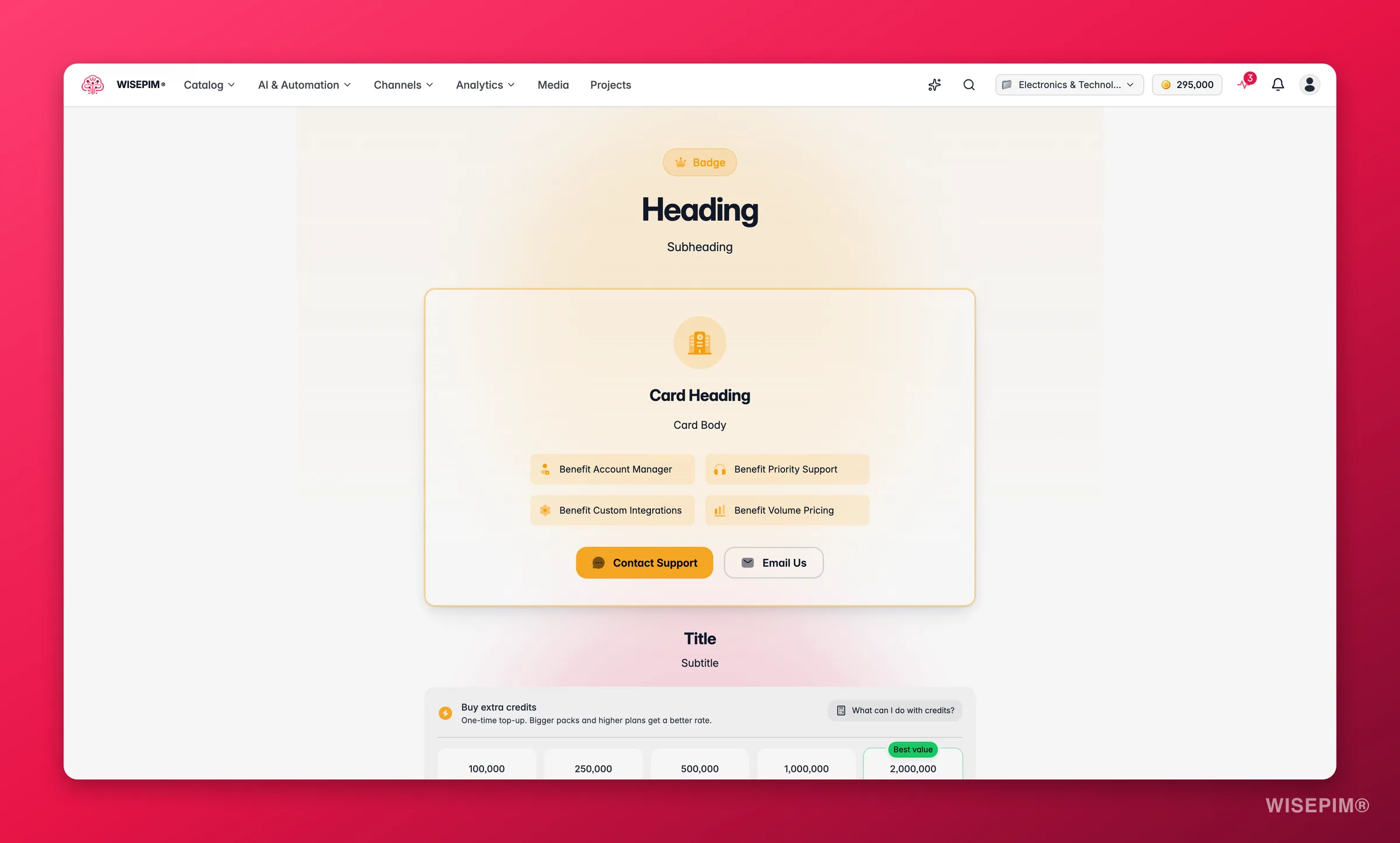 WISEPIM plan comparison and upgrade page with feature tiers