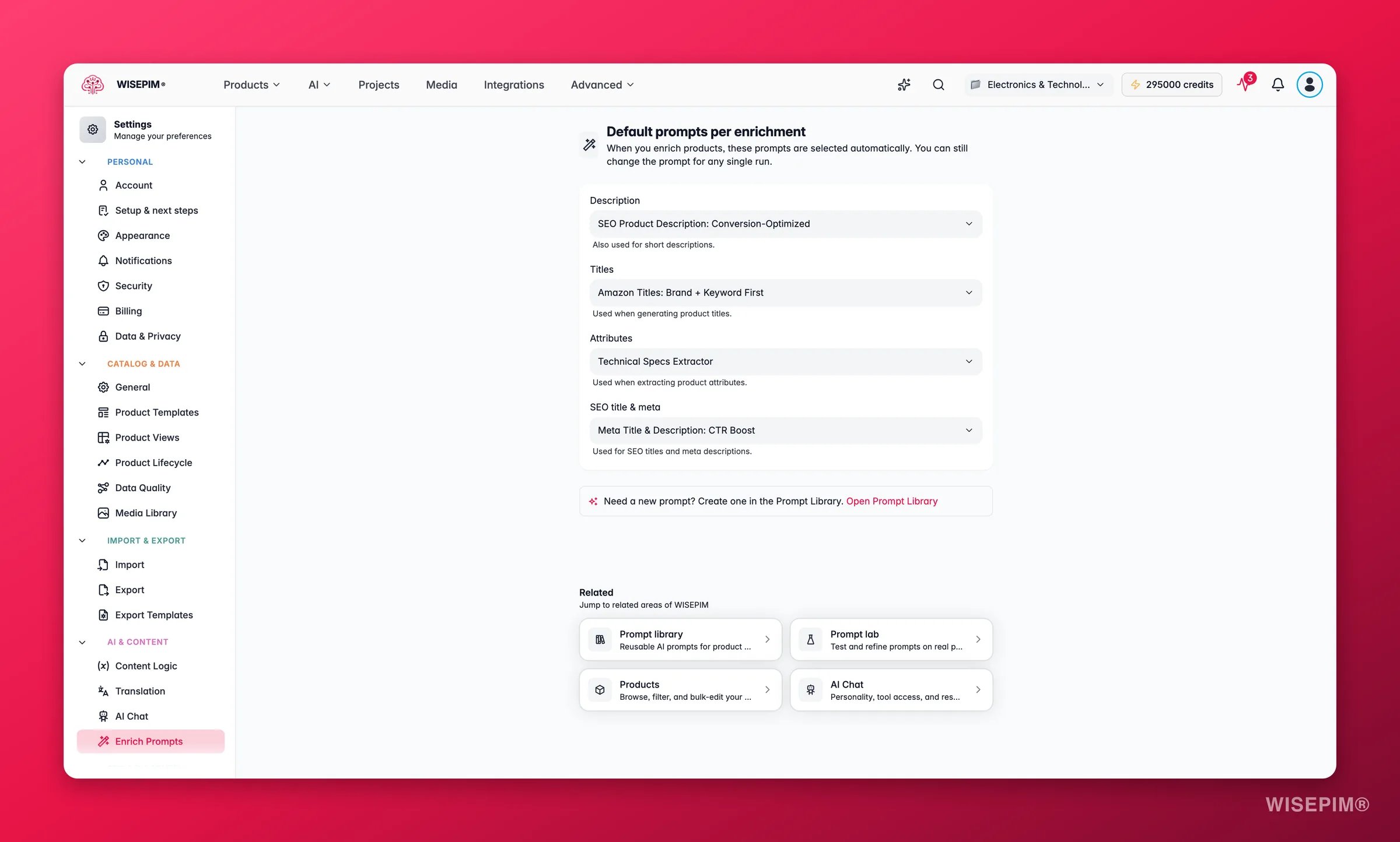 Enrich Prompts settings in WISEPIM, set default prompts for Auto-Fill