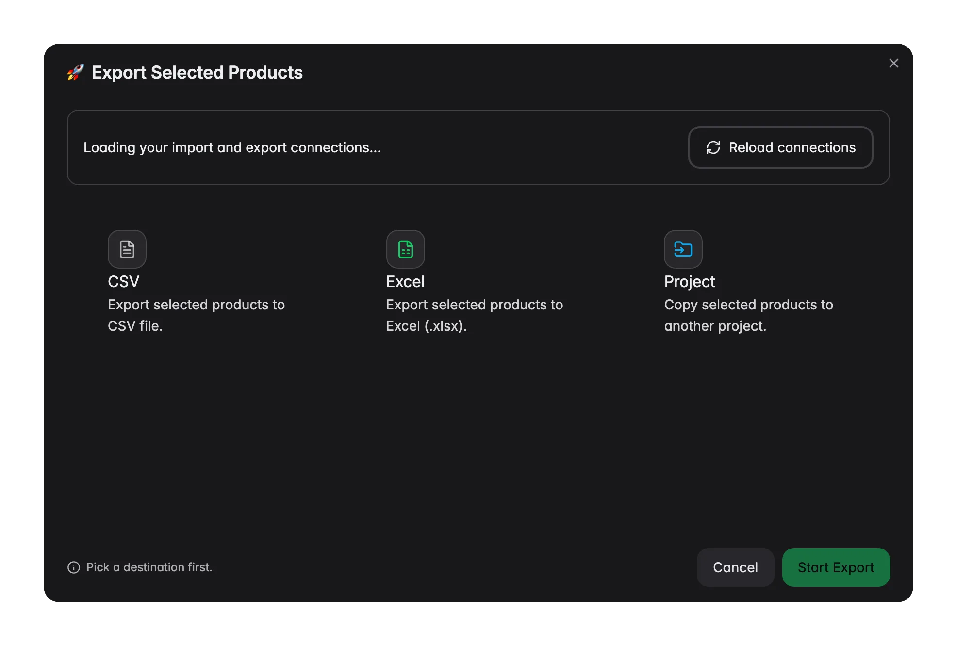 Exporting selected products from WISEPIM to a store, marketplace, data platform or file