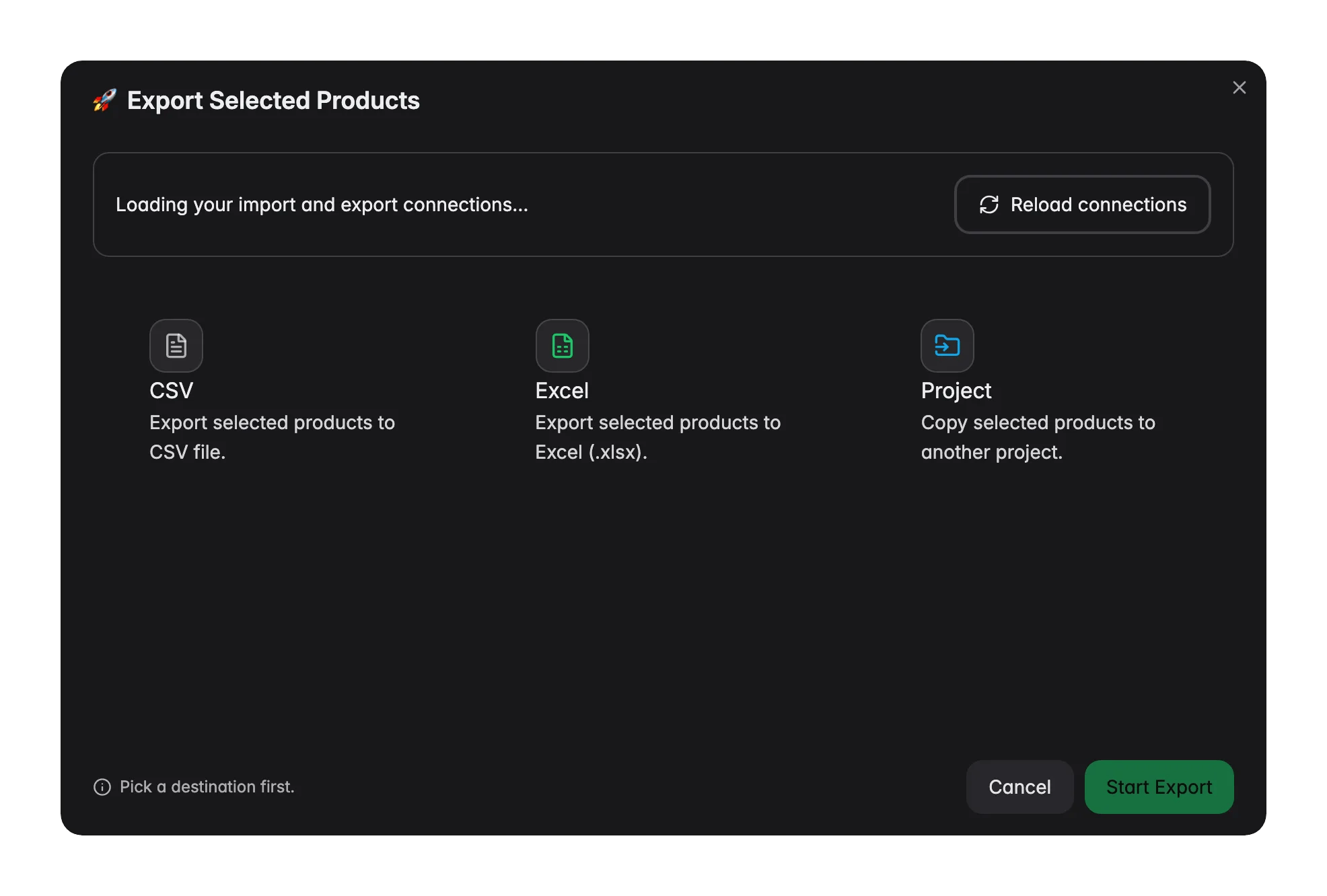 Exporting selected products from WISEPIM to a store, marketplace, data platform or file
