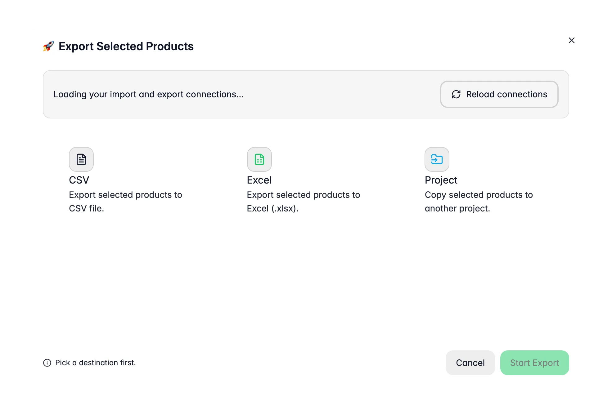 Exporting selected products from WISEPIM to a store, marketplace, data platform or file