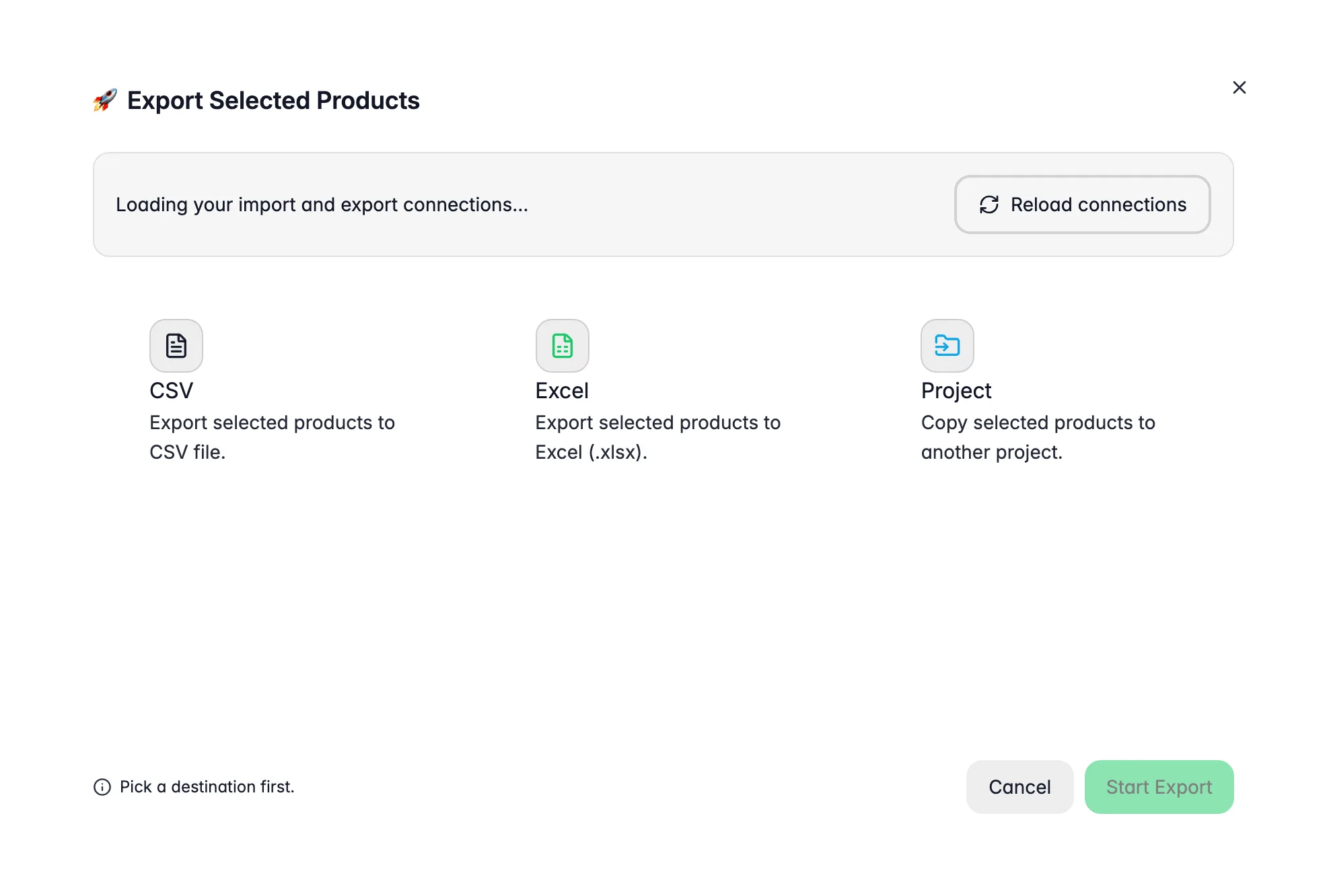 Exporting selected products from WISEPIM to a store, marketplace, data platform or file