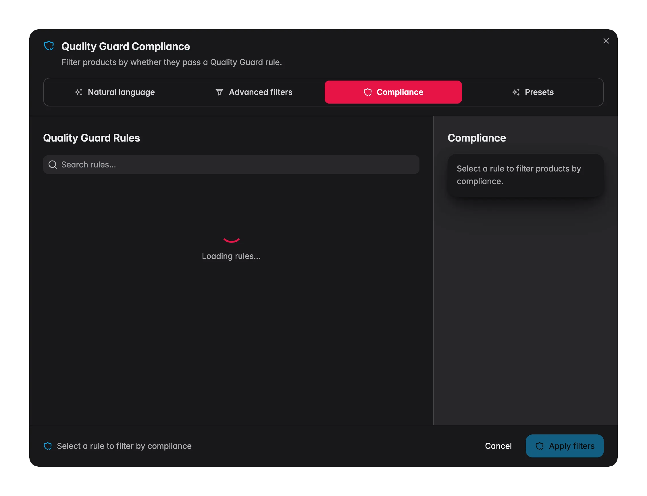 Filtering products by a Quality Guard rule in WISEPIM