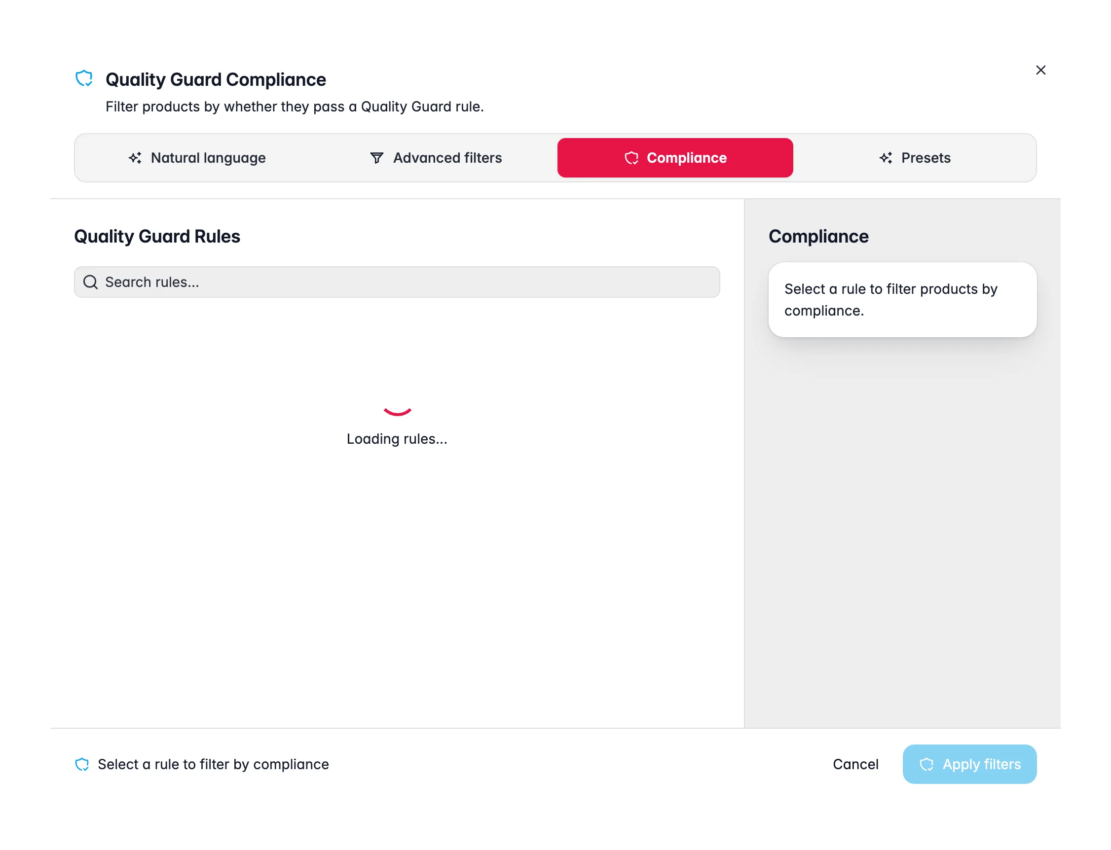 Filtering products by a Quality Guard rule in WISEPIM