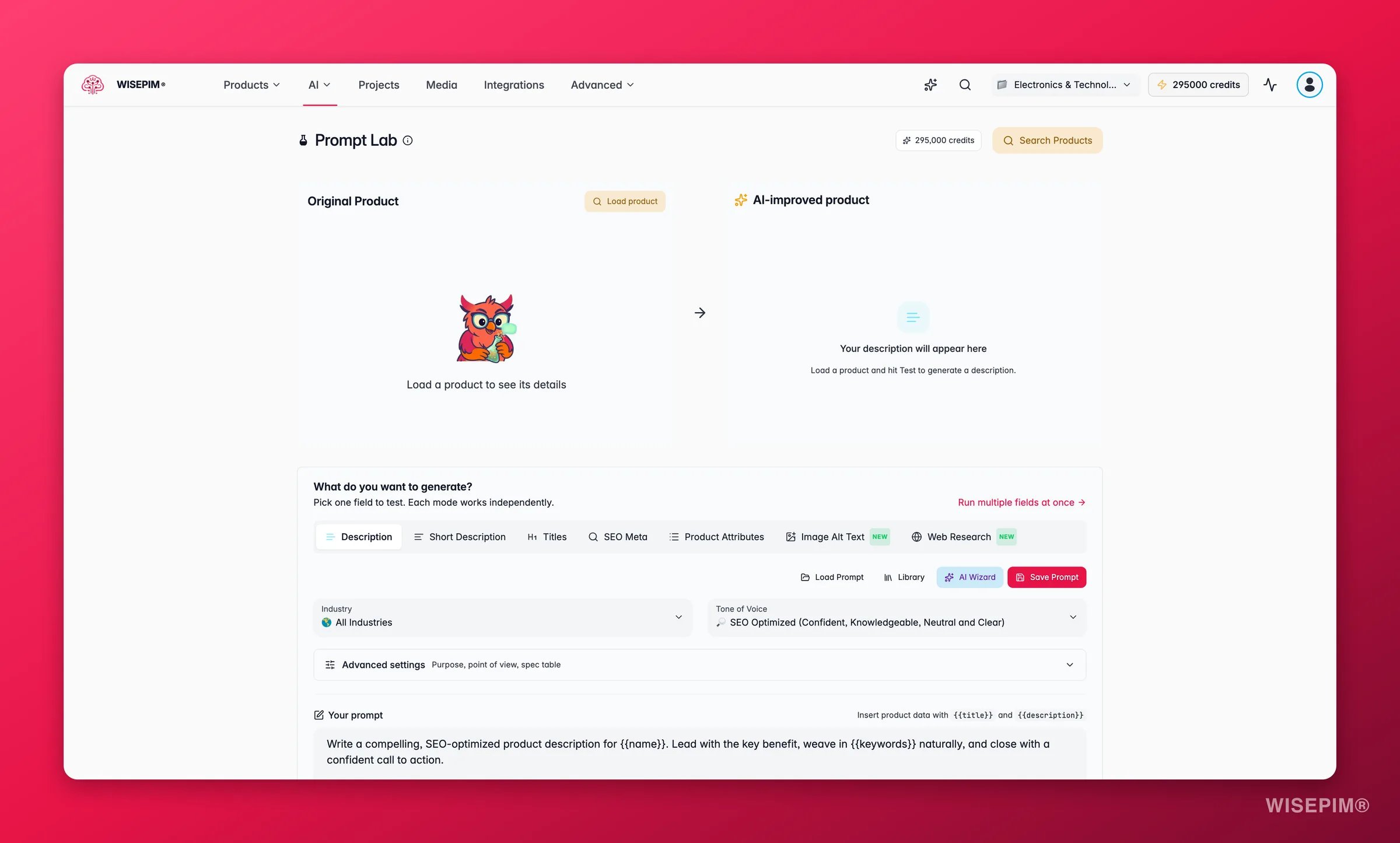WISEPIM Prompt Lab for testing and tuning AI enrichment prompts