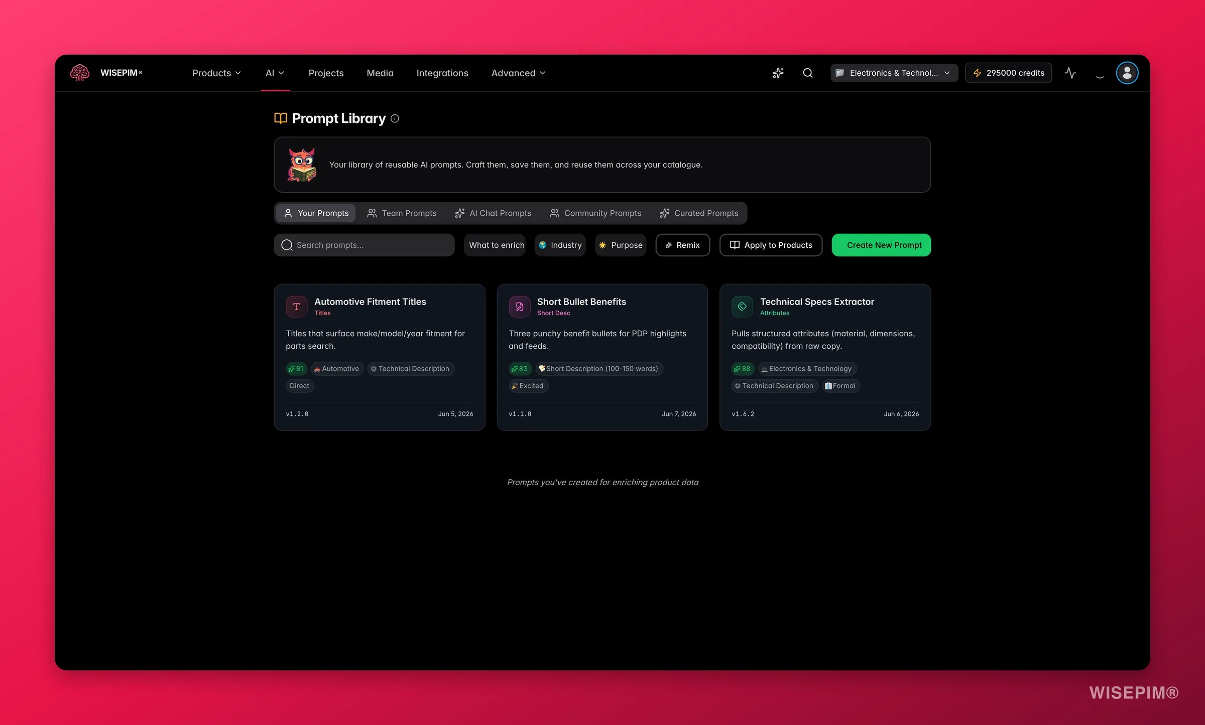 WISEPIM prompt library with reusable enrichment templates