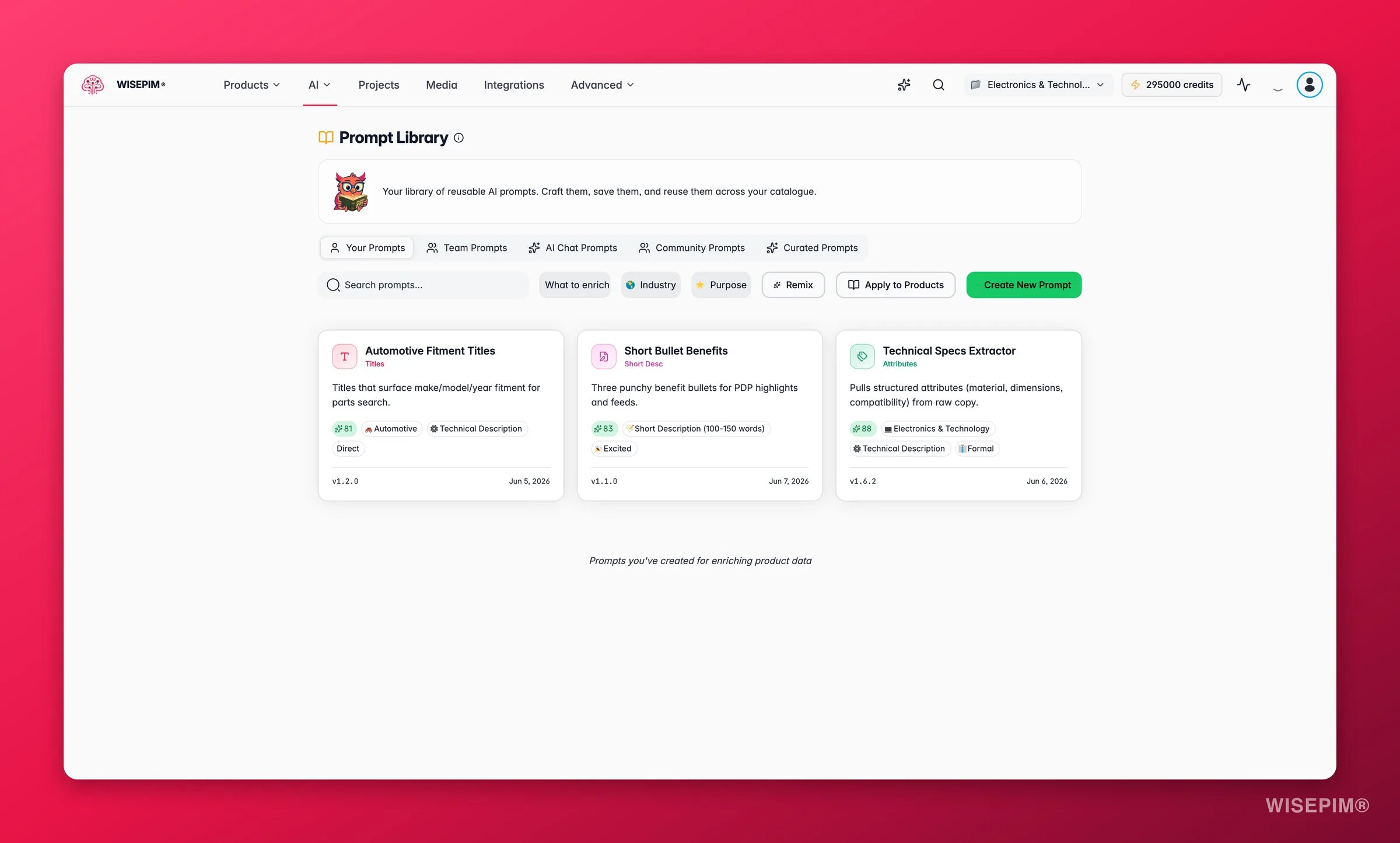WISEPIM prompt library with reusable enrichment templates