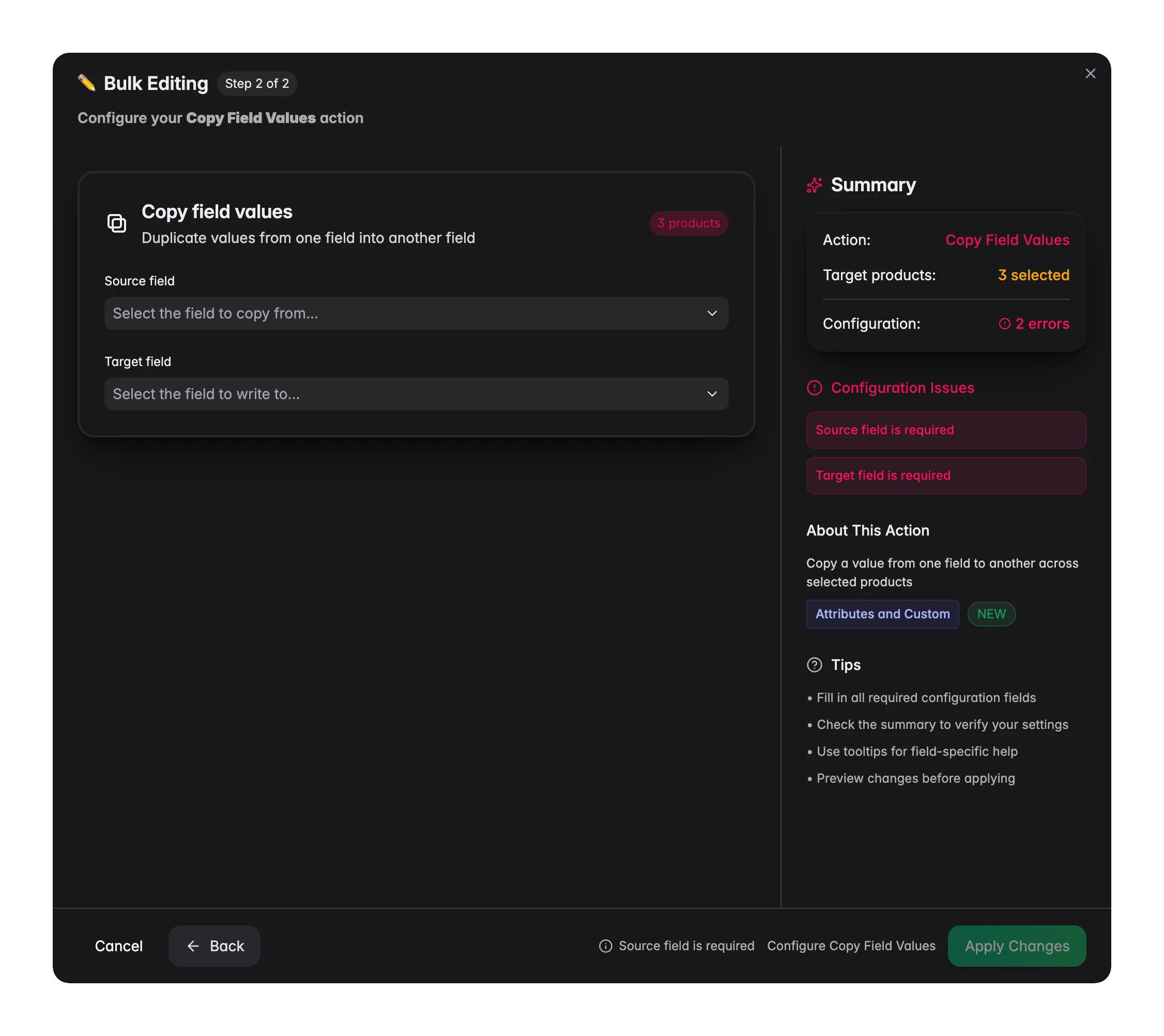 Bulk editing, Copy Field Values across many products at once in WISEPIM