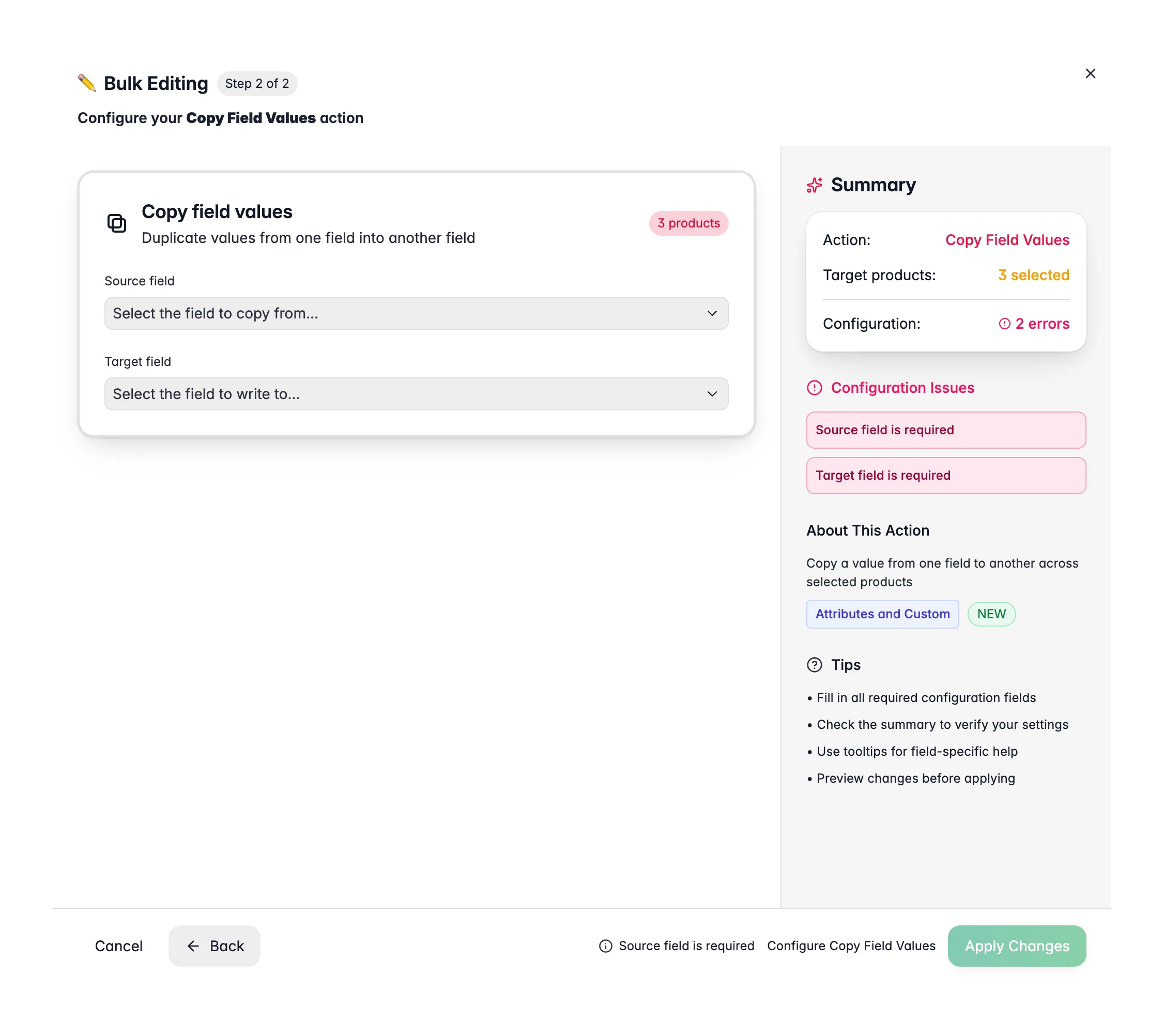 Bulk editing, Copy Field Values across many products at once in WISEPIM