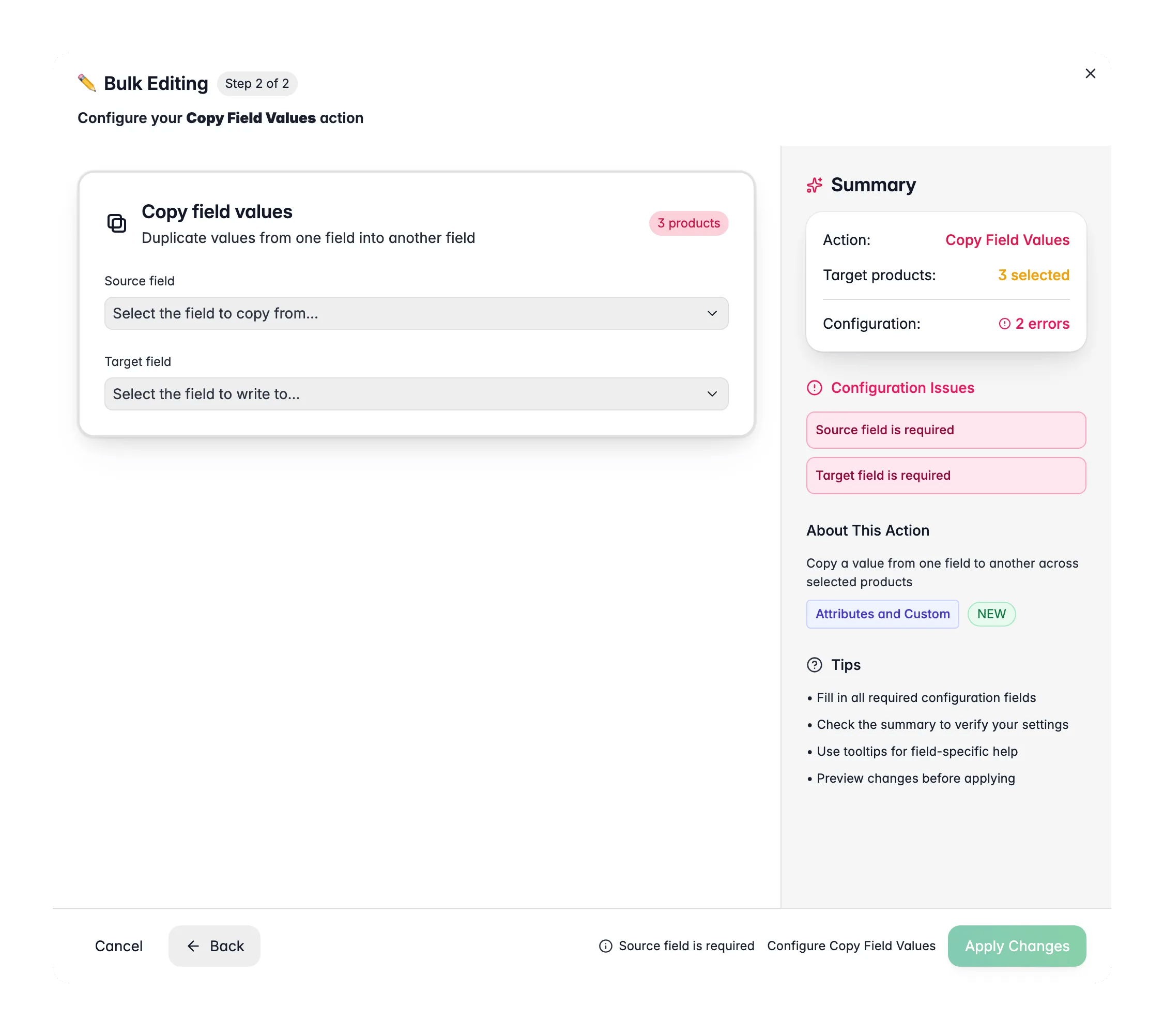 Bulk editing, Copy Field Values across many products at once in WISEPIM
