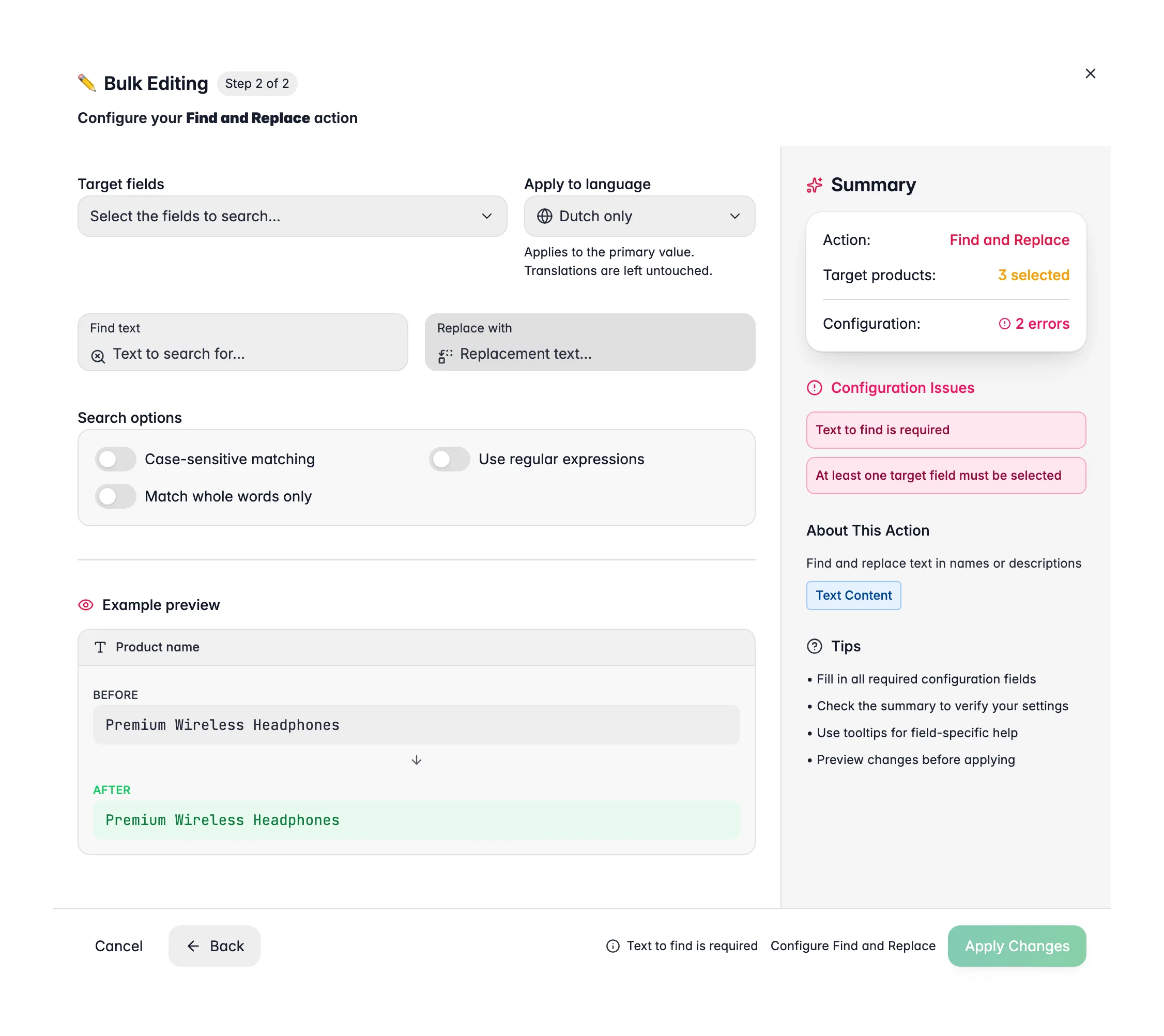 Bulk editing, Find and Replace across many products at once in WISEPIM
