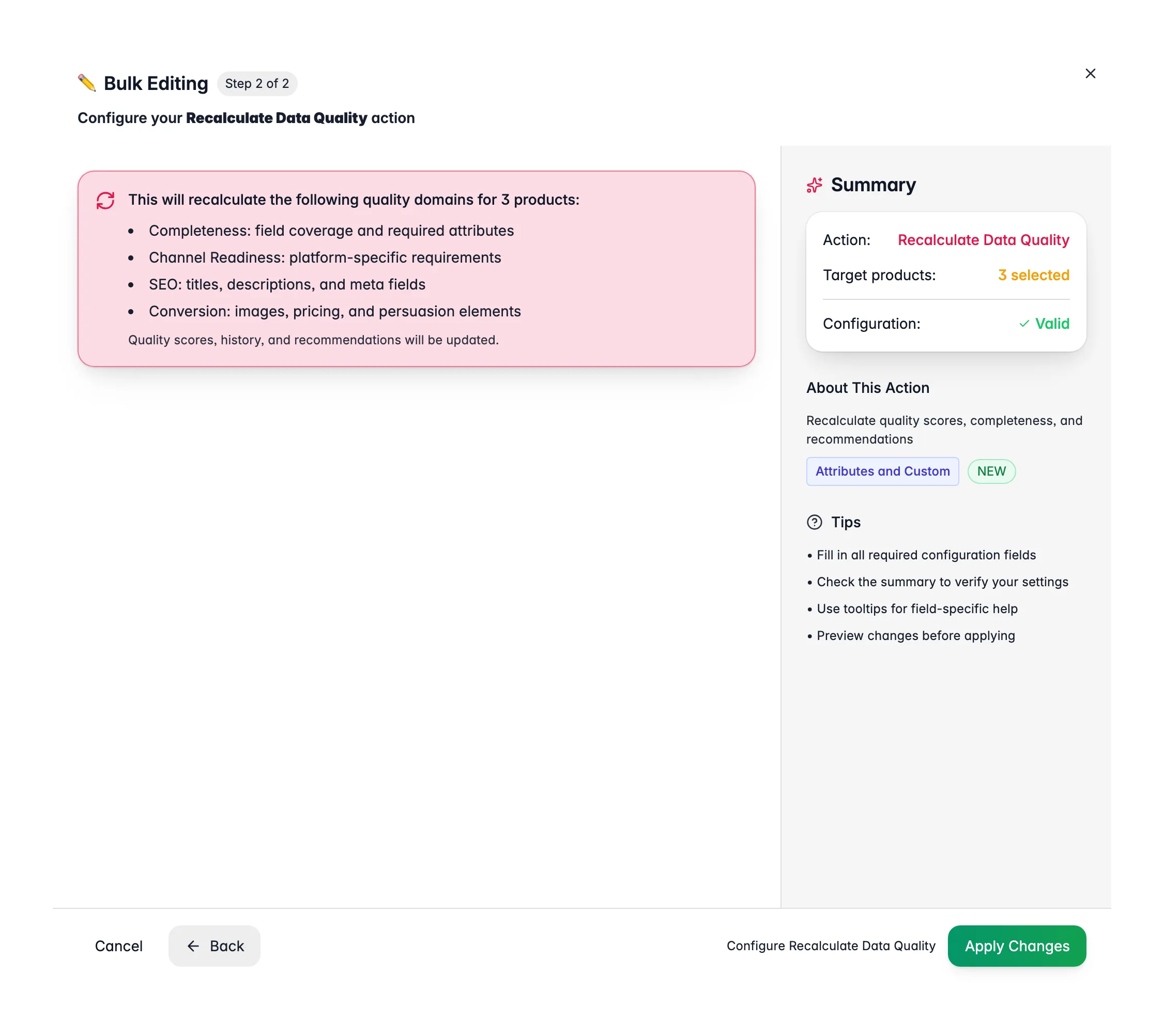 Bulk editing, Recalculate Data Quality across many products at once in WISEPIM