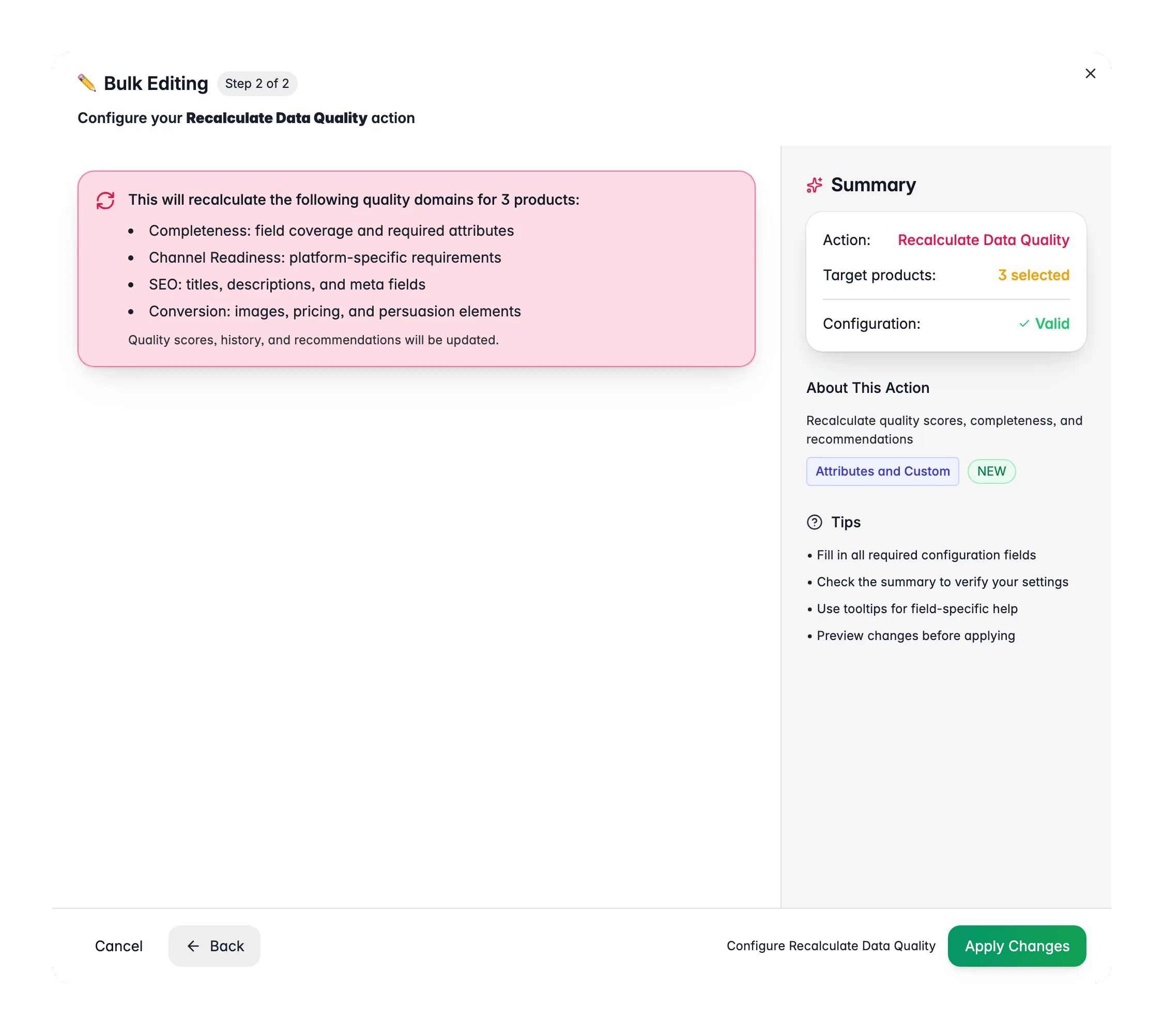 Bulk editing, Recalculate Data Quality across many products at once in WISEPIM