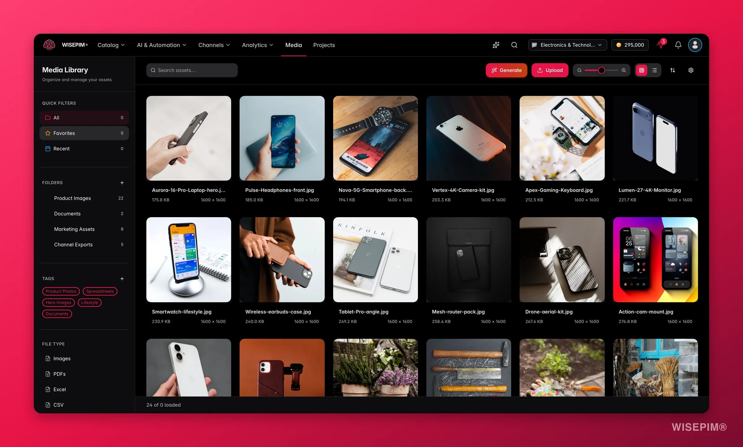 WISEPIM digital asset manager with product images and documents
