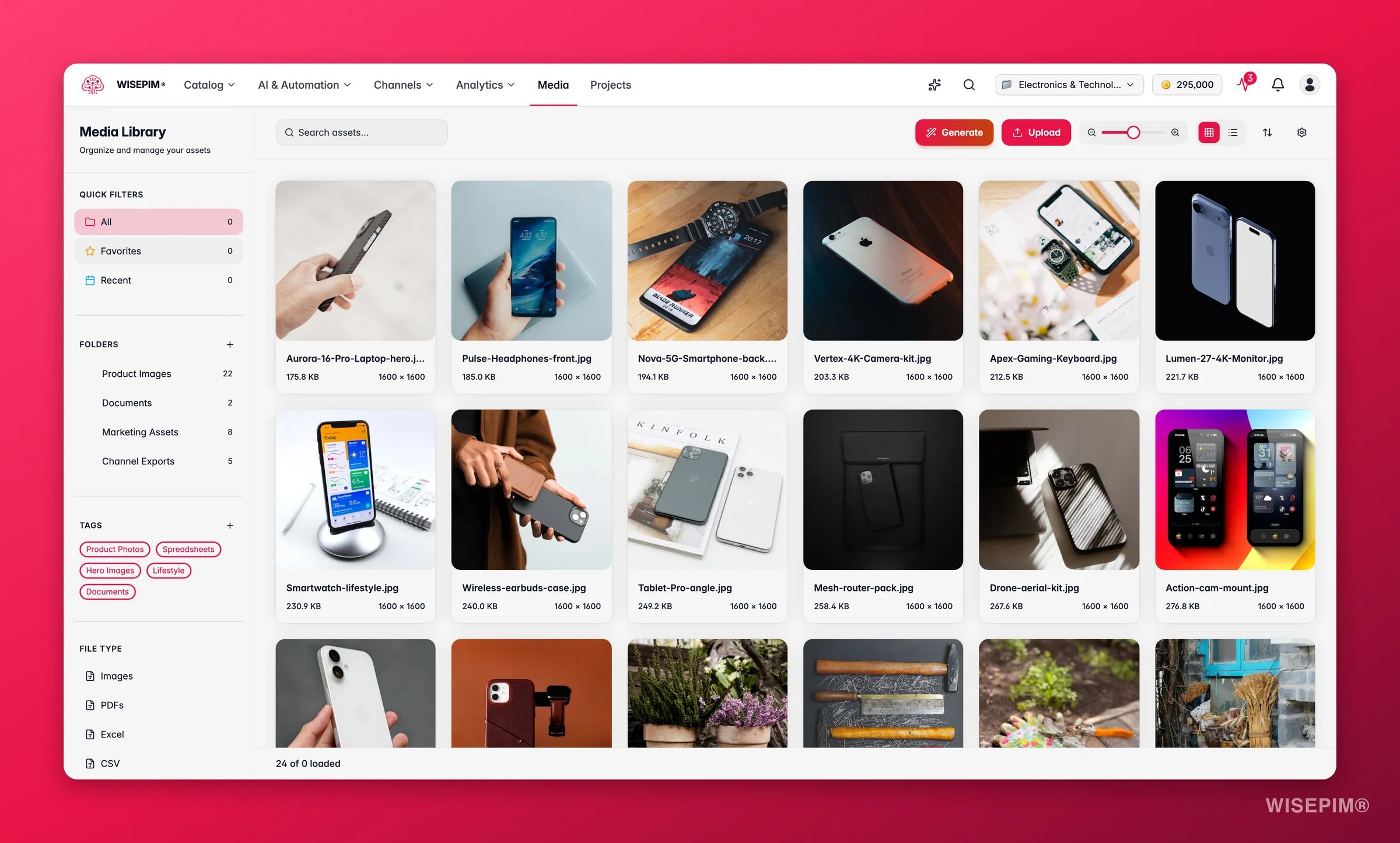 WISEPIM digital asset manager with product images and documents