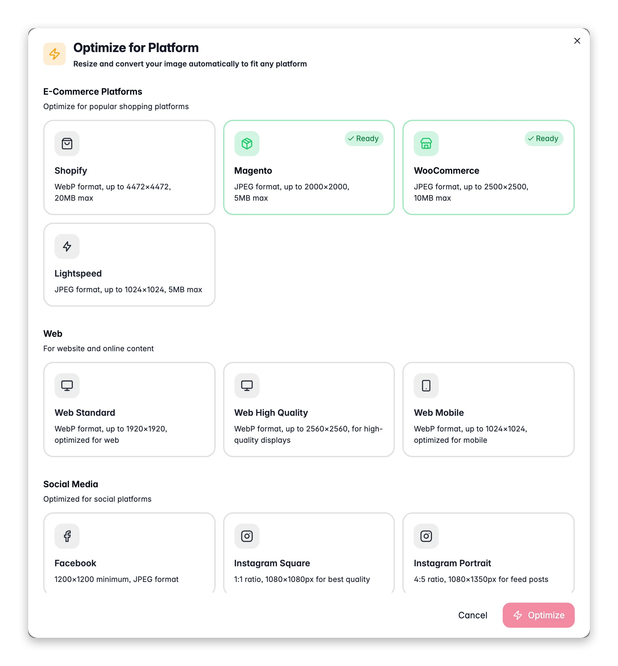 Optimizing a product image per platform in WISEPIM, with channel-perfect dimensions, format and compression